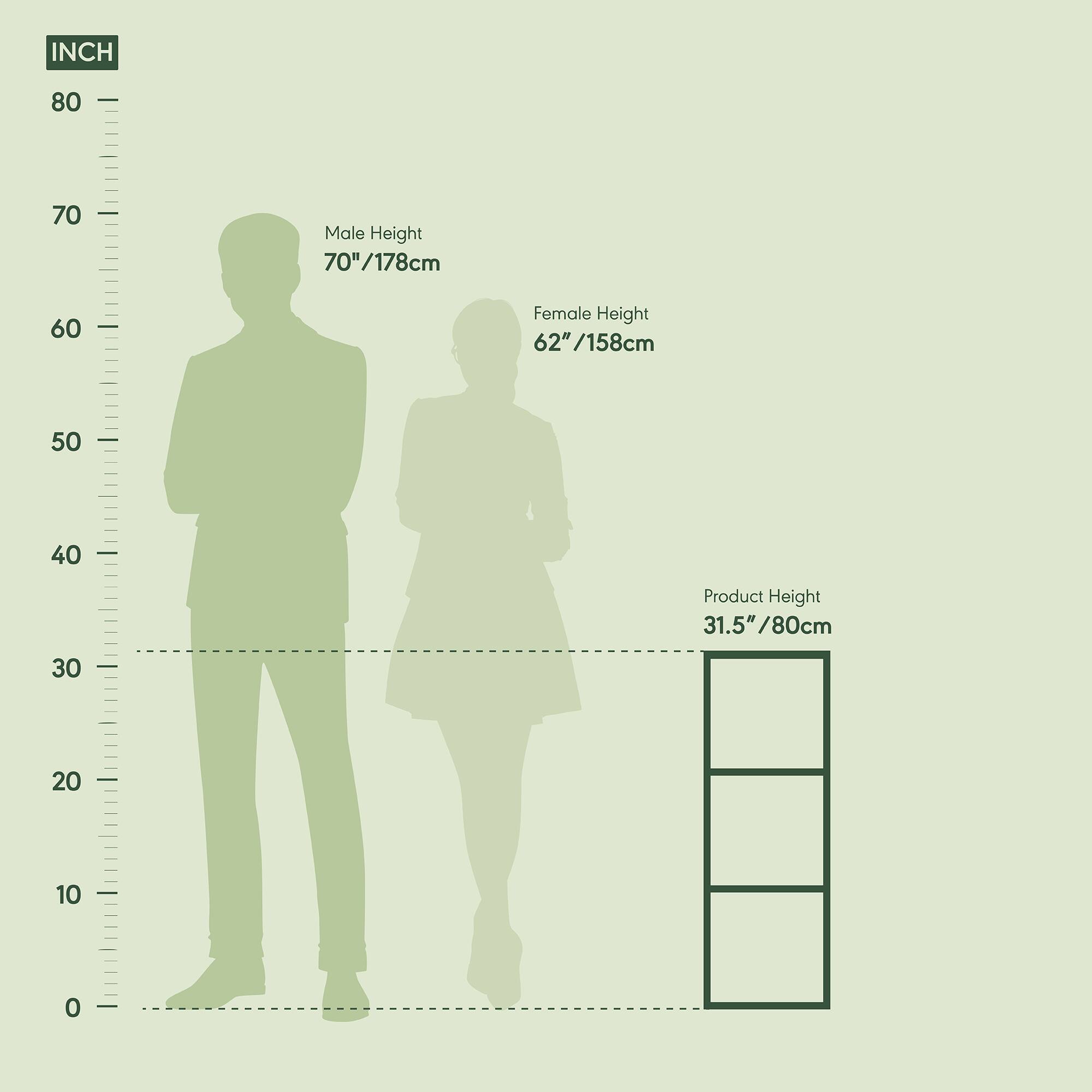INCH

Male Height  
70" / 178cm

Female Height  
62" / 158cm

Product Height  
31.5" / 80cm