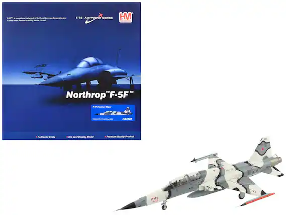 F-5 is a registered trademark of Northrop Grumman Corporation and is used under license to Hobby Master Limited.
1:72 AIR POWER SERIES
HM CHTETIO
Northrop "F-5F" P-SF Franken Tiger
Authentic Scale Die-cast Display Model
Premium Quality Product
HA3382
VFC-111 NAVY
100