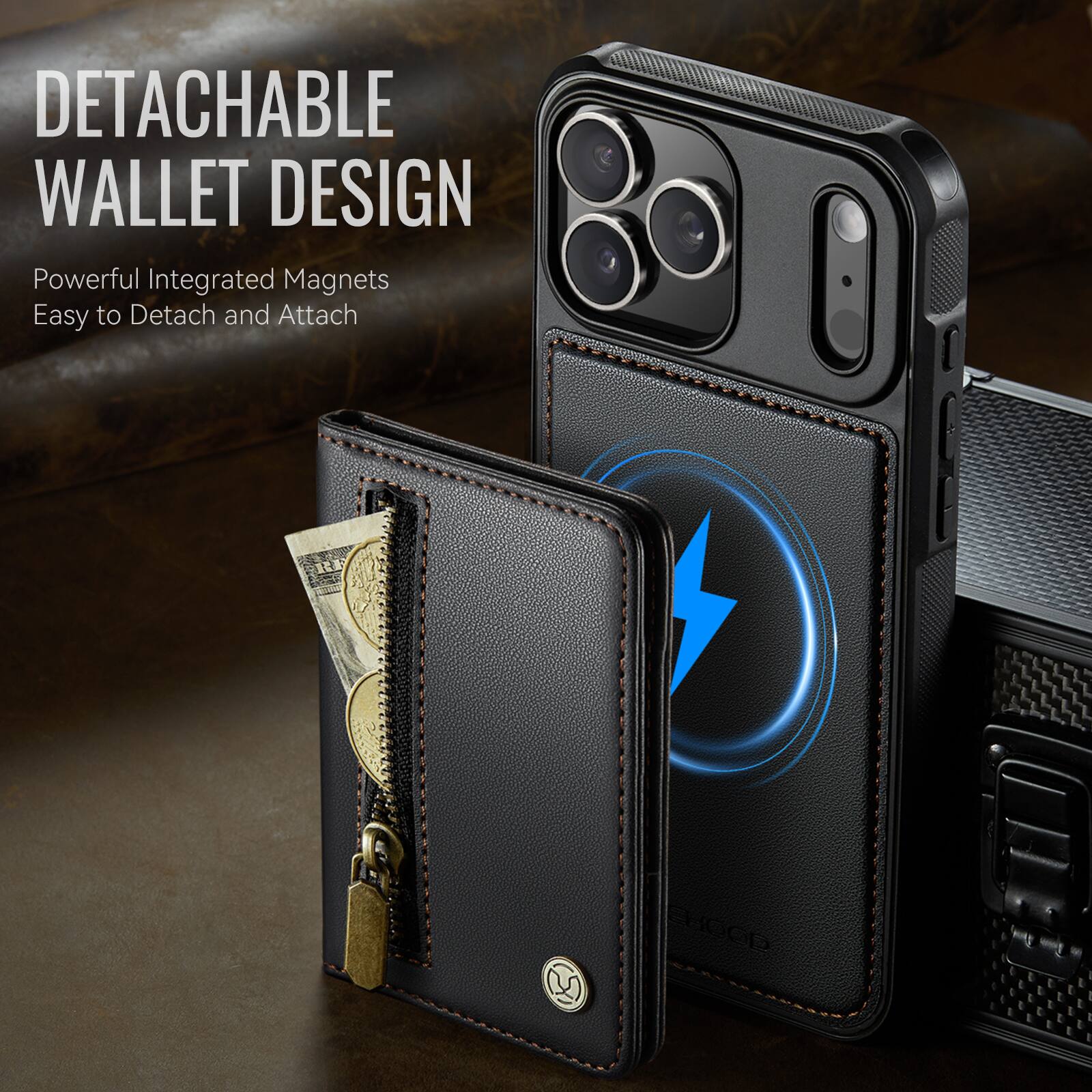 DETACHABLE WALLET DESIGN  
Powerful Integrated Magnets  
Easy to Detach and Attach