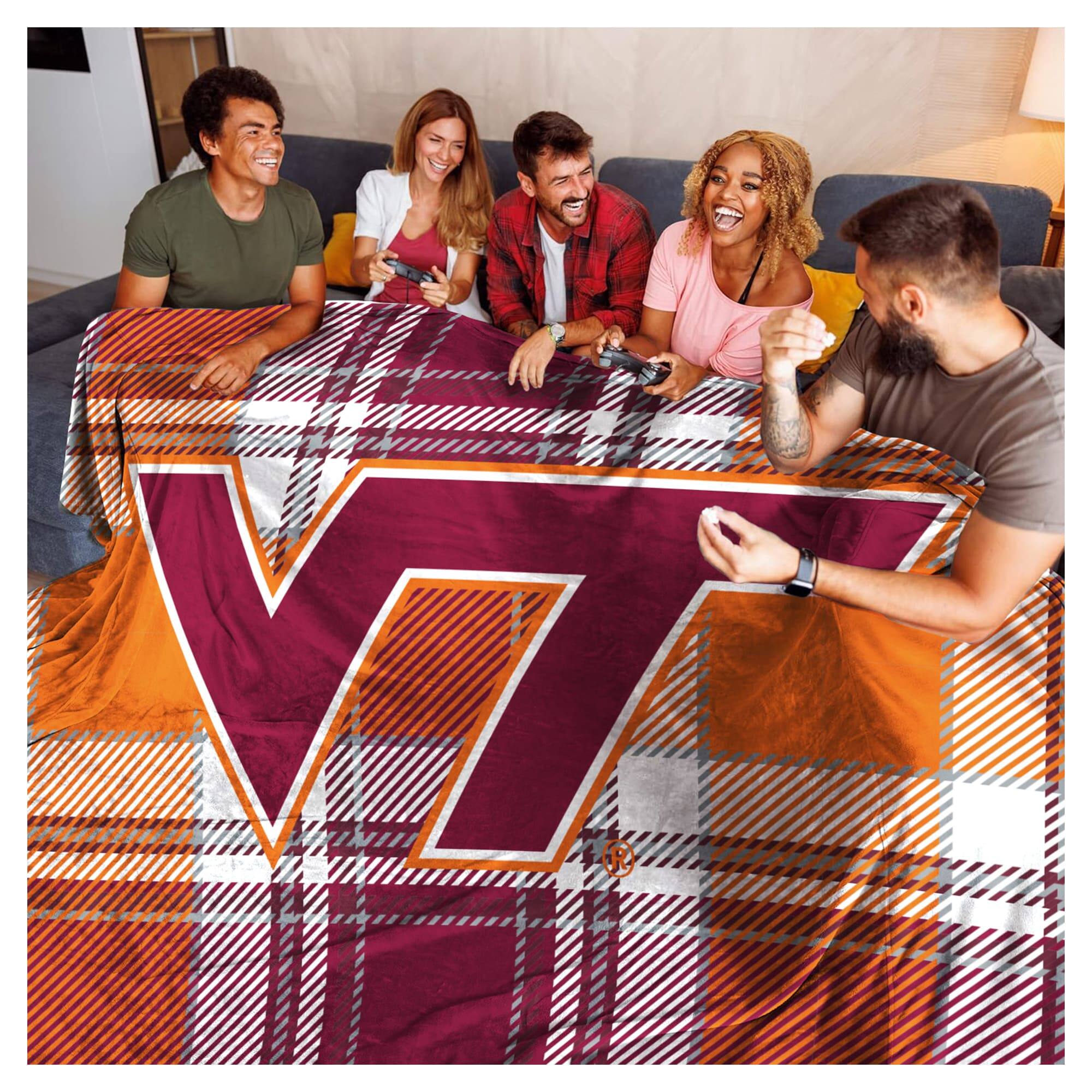 Alt View 1. Pegasus - Virginia Tech Hokies 66" x 95" Oversized Plaid FAN-mily Ultra Cozy Blanket - Multicolor.