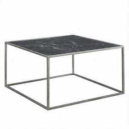 FurniFact - Coffee Table with Silver Legs MDF Top Stylish Design - Black Faux Marble