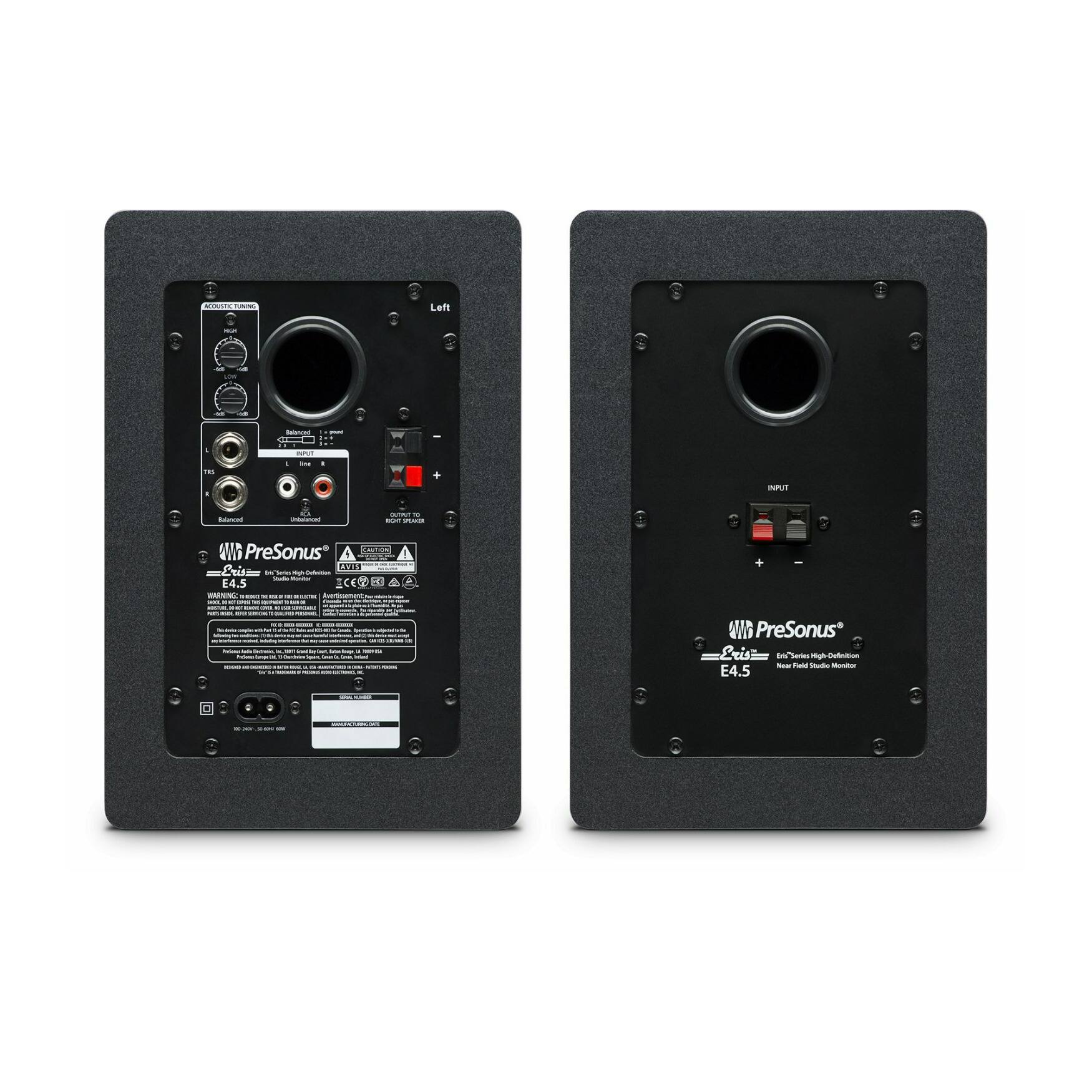 PreSonus Eris E4.5 Near Field Studio Monitor

Left

Acoustic Tuning
- High
- Low

Input
- Balanced
- Unbalanced

Controls
- Volume
- Bass
- Treble
- Balance
- Room Mode
- Subwoofer

PreSonus Eris E4.5 Near Field Studio Monitor