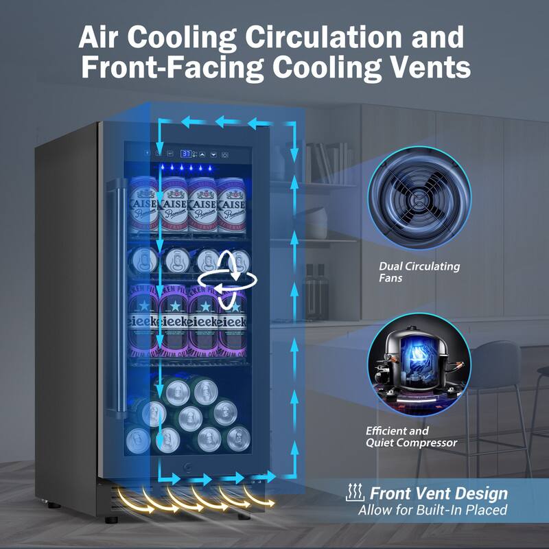 Air Cooling Circulation and Front-Facing Cooling Vents

- Dual Circulating Fans
- Efficient and Quiet Compressor
- Front Vent Design Allow for Built-In Placed