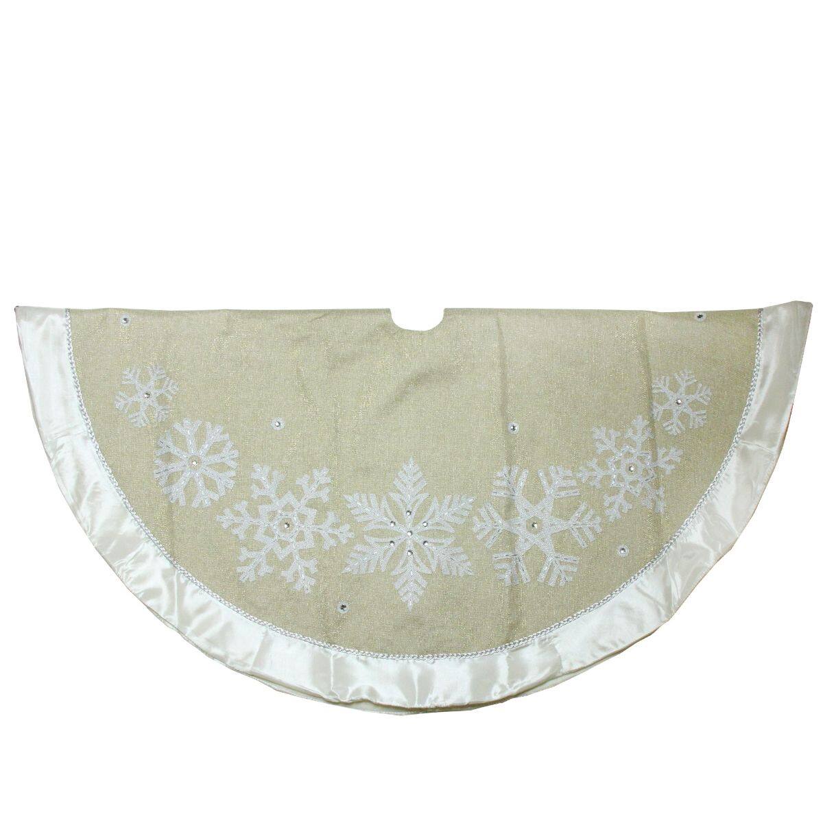 Alt View 1. Dyno - 48" Gold and Silver Bordered Snowflake Christmas Tree Skirt - Gold.