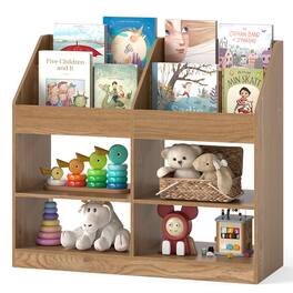 Gymax - 3-Tier Kid's Bookshelf w/Display Rack & 4 Compartments for Kids Room Playroom - Natural