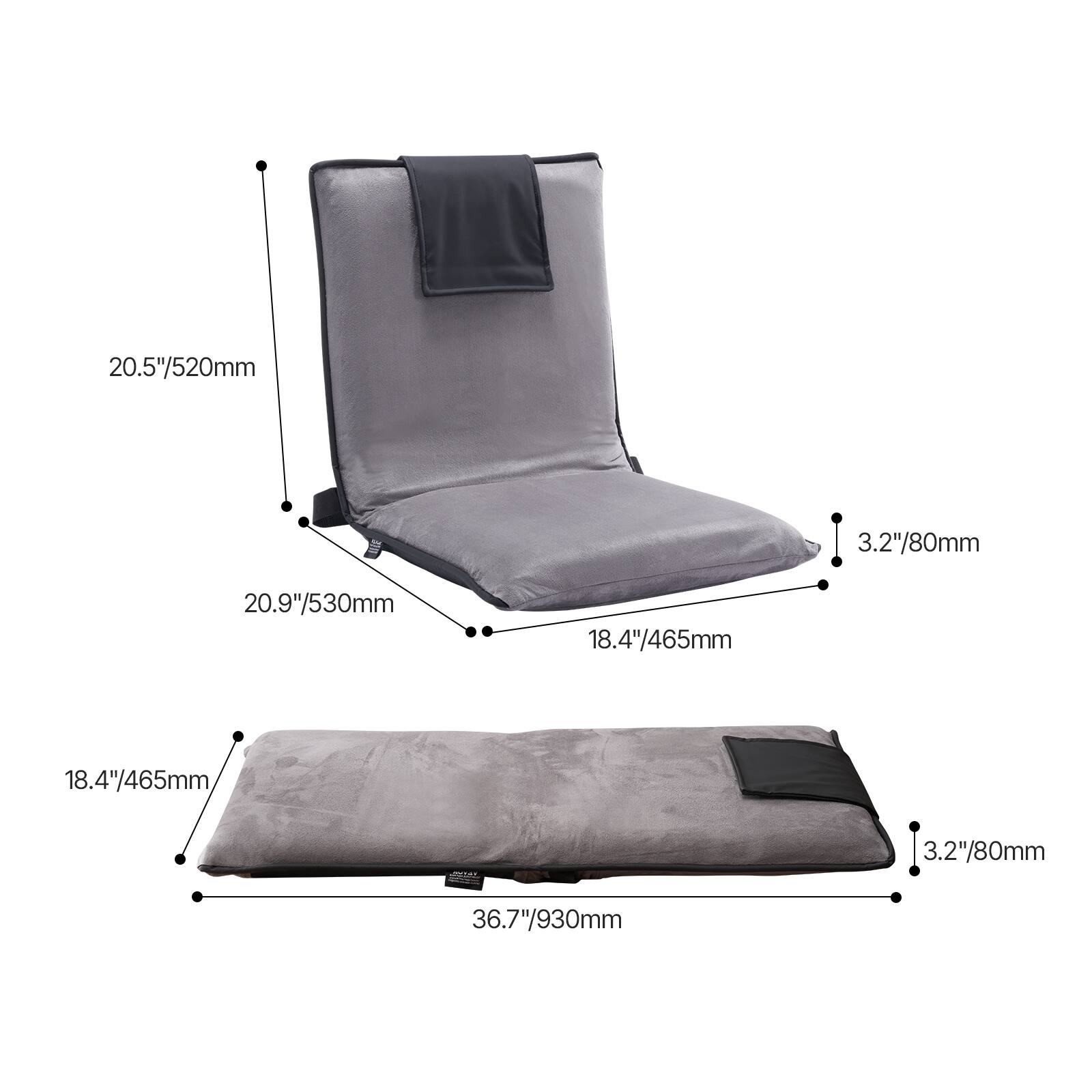 - 20.5"/520mm
- 20.9"/530mm
- 18.4"/465mm
- 18.4"/465mm
- 3.2"/80mm
- 3.2"/80mm
- 36.7"/930mm