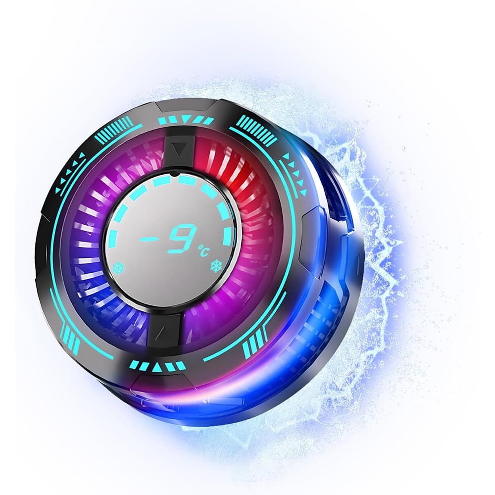 ACJPR - Phone Cooler for Gaming & Streaming with Magnetic Attachment, LED Display, 15W Semiconductor Cooling, Low-Noise, Compati - Black