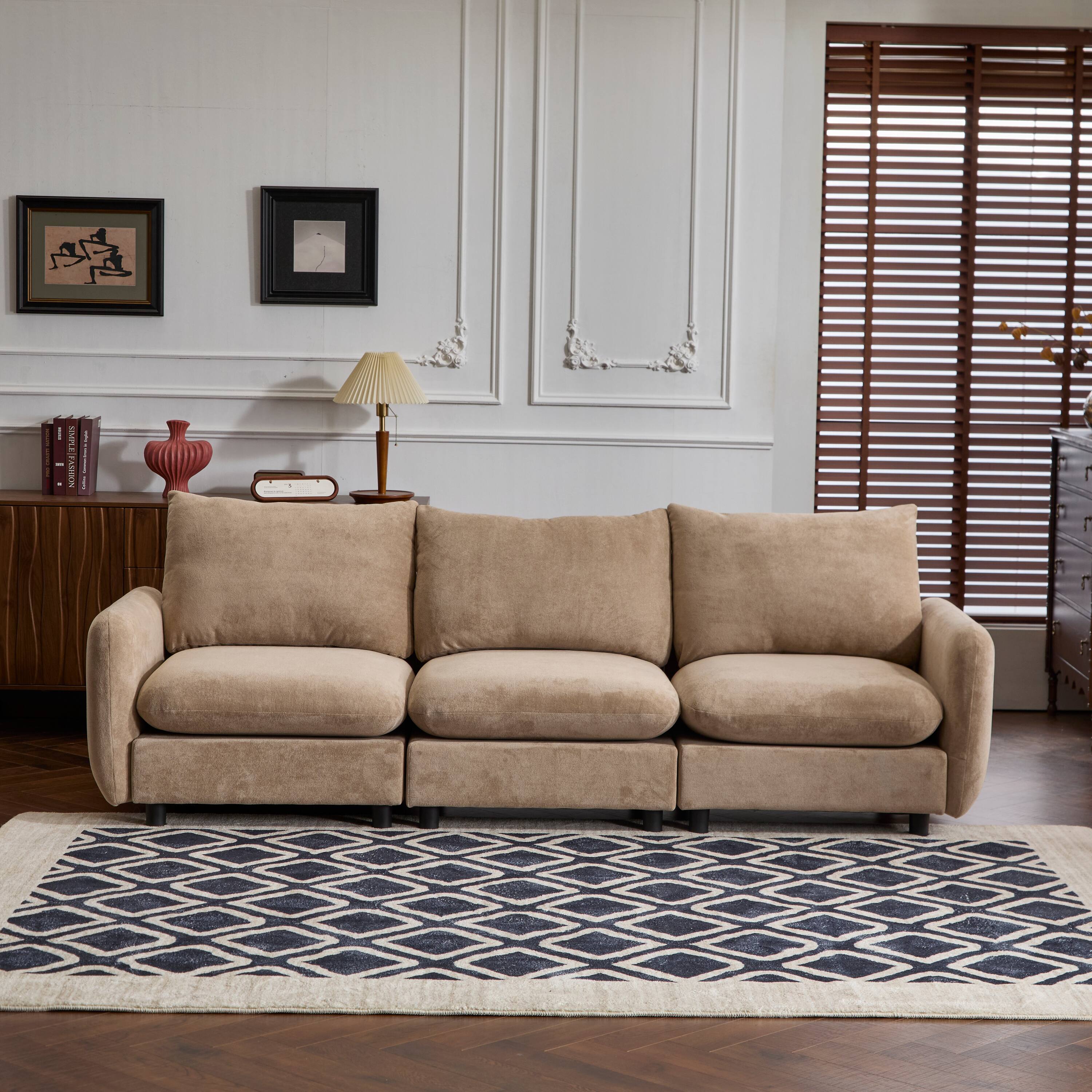 Front. GlowWise - 99" Modular Velvet Sectional Sofa, 3-Piece Free-Combination Couch for Living Room - Camel.