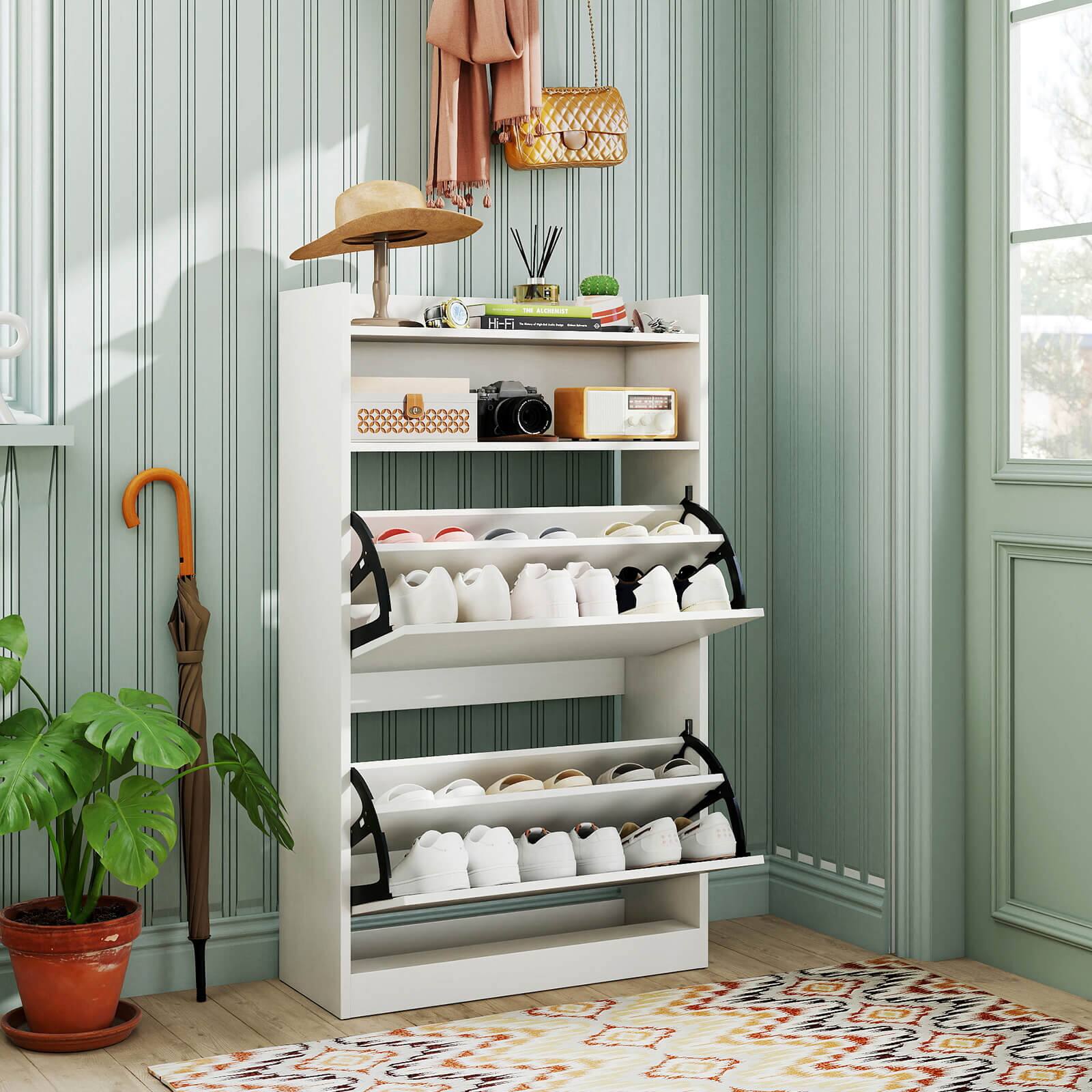 Alt View 1. Costway - Costway Shoe Storage Cabinet with 2 Flip Drawers, Adjustable Removable Shelves for Entryway - White.