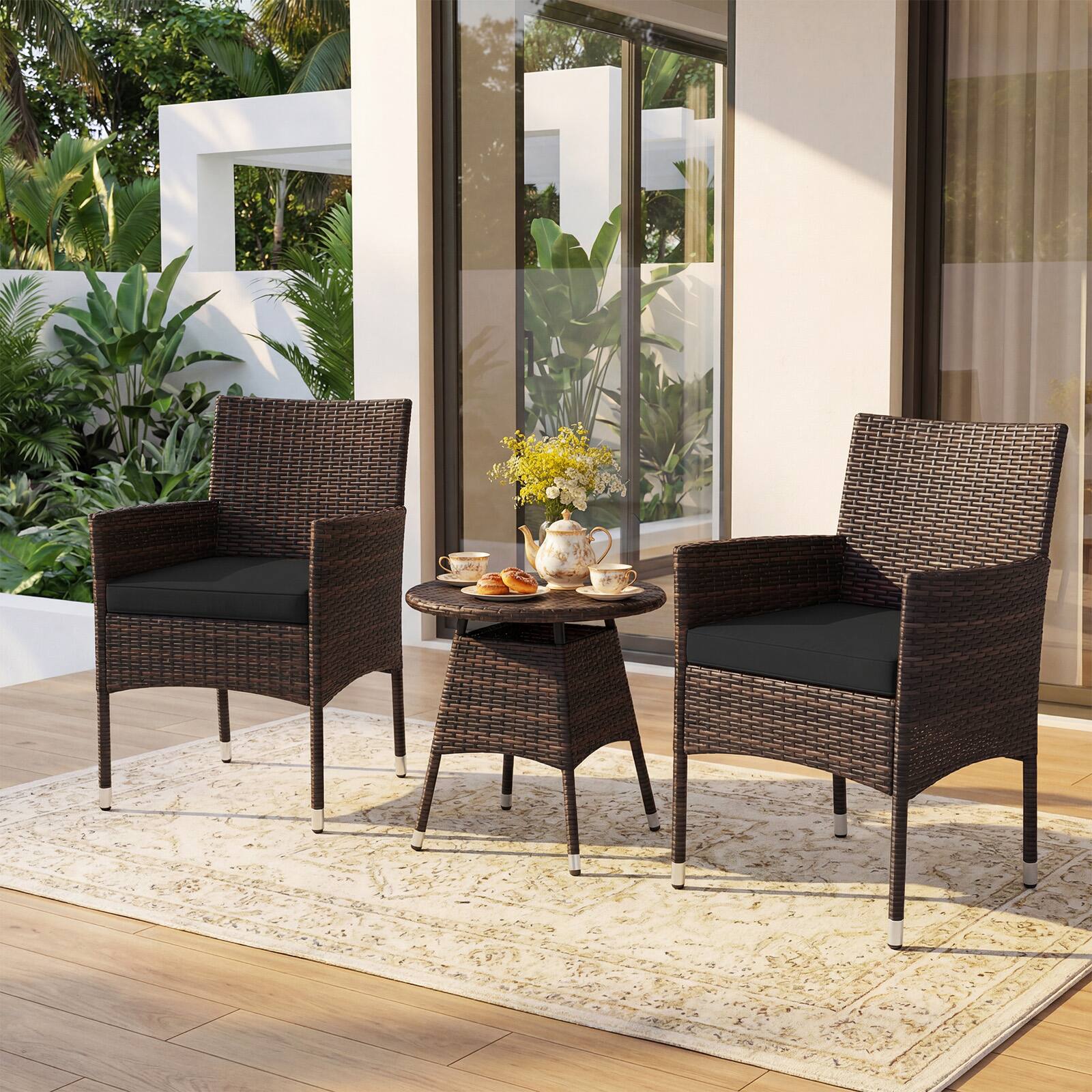 Alt View 1. Costway - Costway 3 Piece Patio Furniture Set, Hand-Woven PE Wicker Conversation Set with Armchairs - Mix Brown&Black.