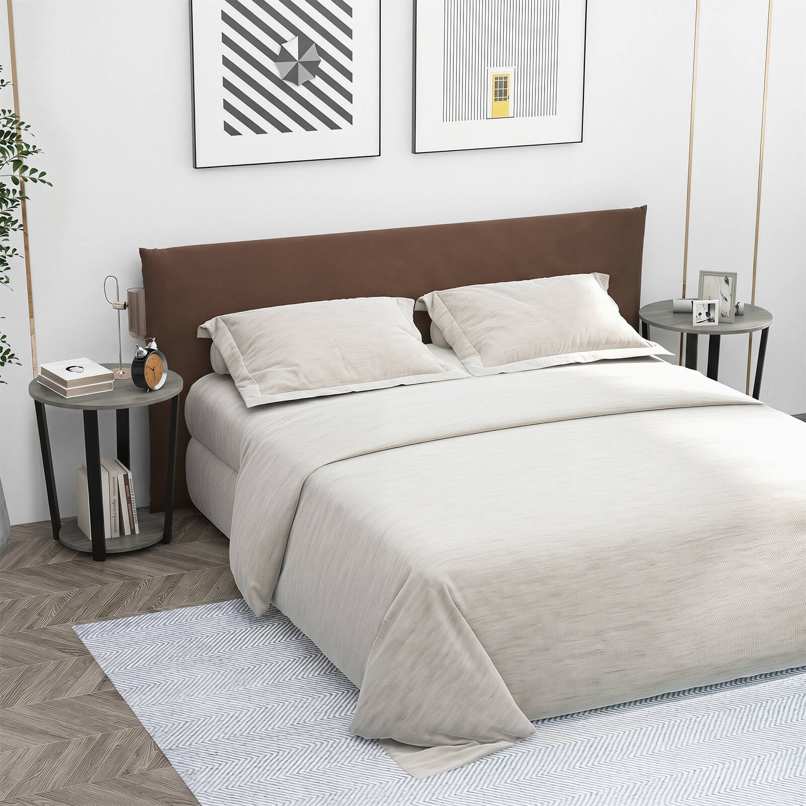 Alt View 4. Costway - Costway 2 PCS 2-tier Round Side Table, Home Accent Table with Storage Shelf, Metal Frame - Gray Oak.