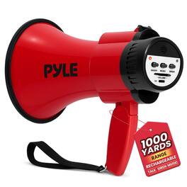 Pyle - 30W Handheld Megaphone Bullhorn with Siren, USB-C Charging & Talk/Music Modes - Dark Red