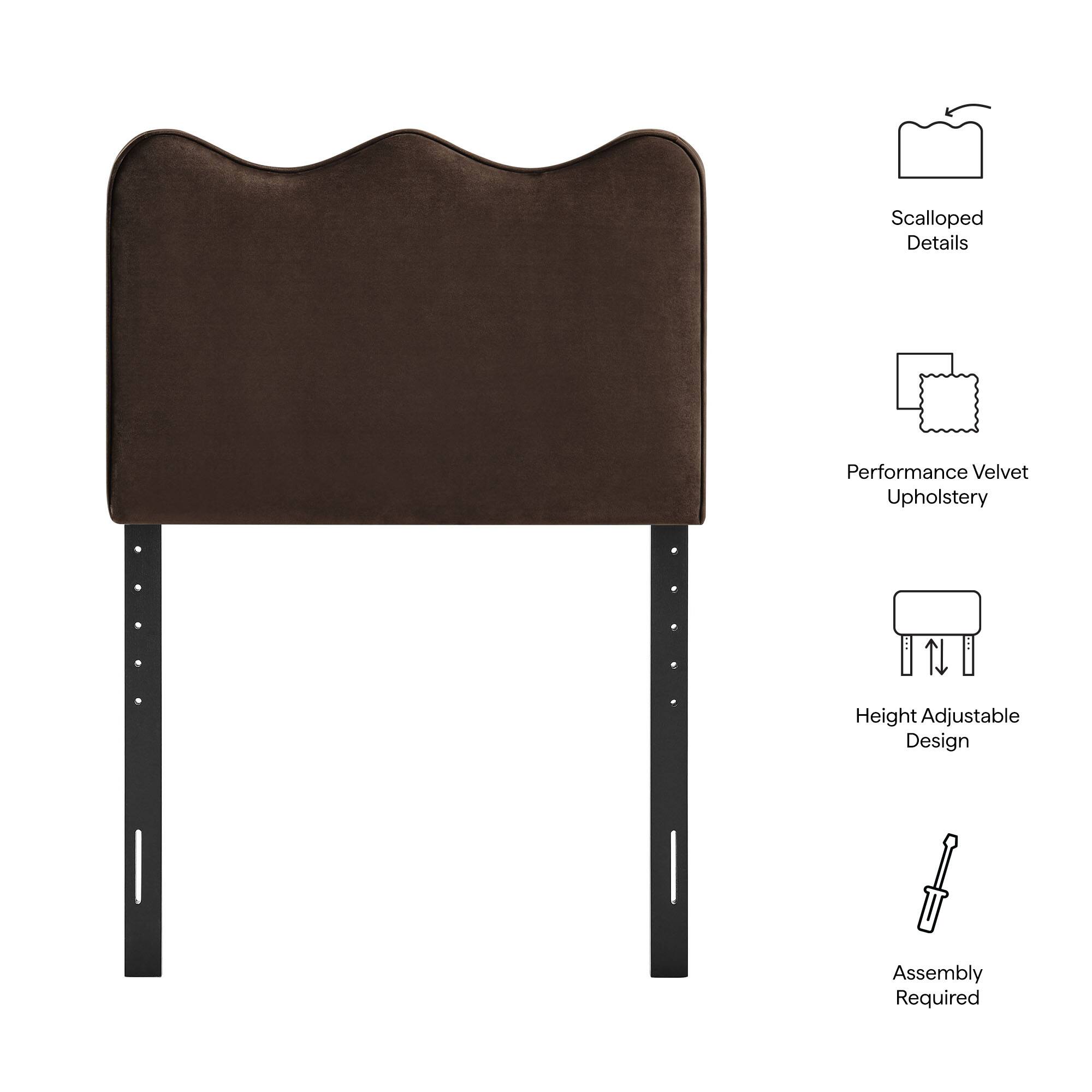 Scalloped Details  
Performance Velvet Upholstery  
Height Adjustable Design  
Assembly Required