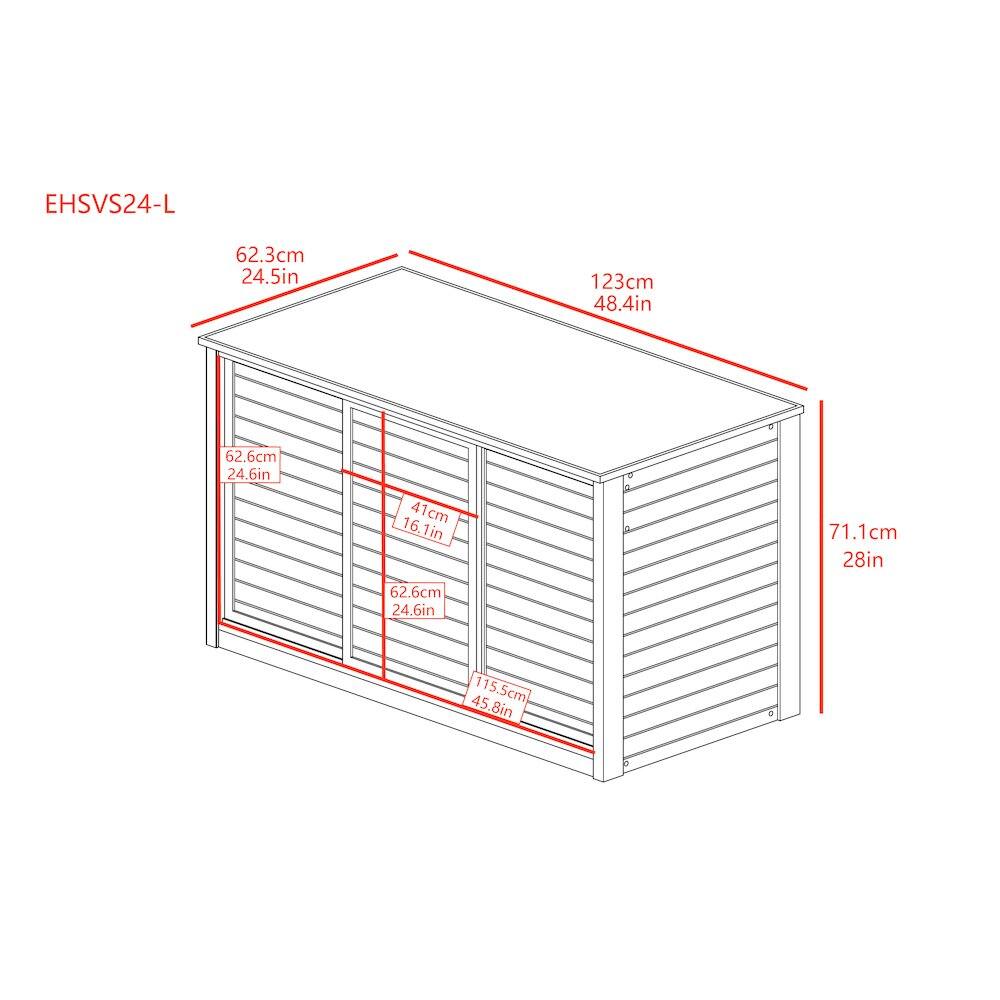 EHSVS24-L  
62.3cm 24.5in  
123cm 48.4in  
62.6cm 24.6in  
41cm 16.1in  
71.1cm 28in  
62.6cm 24.6in  
115.5cm 45.8in
