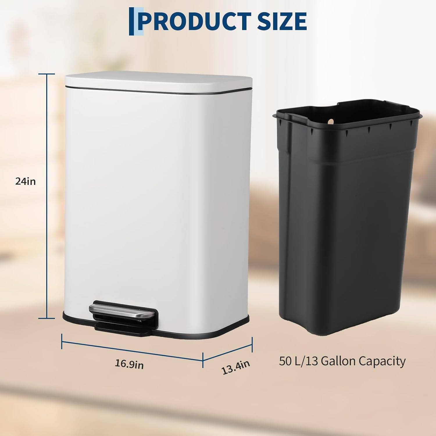 PRODUCT SIZE

24in x 16.9in x 13.4in

50 L / 13 Gallon Capacity