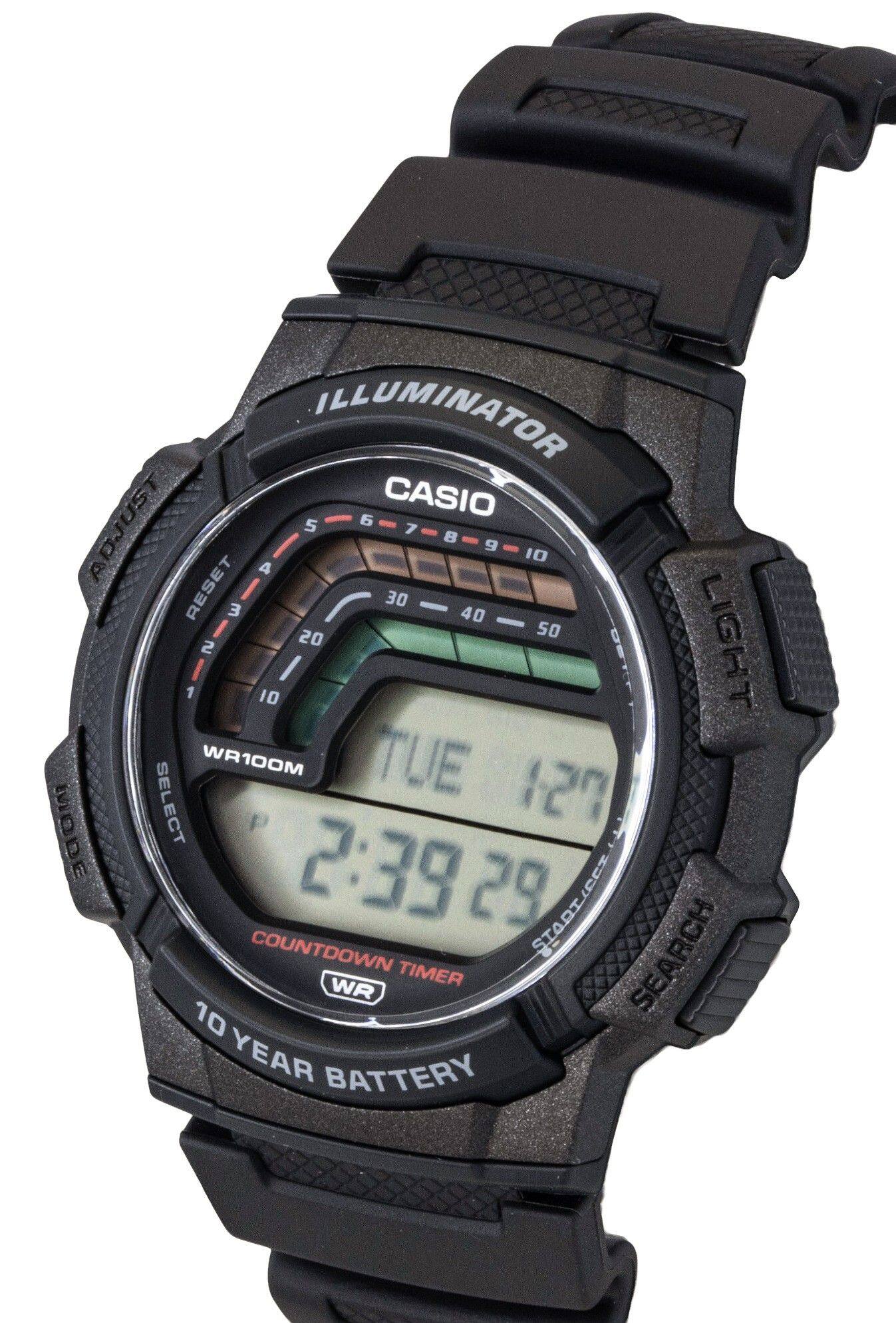 ILLUMINATOR 6  
CASIO  
ADJUST 5 7 - 9 10  
RESET 3  
30 - 40 20 50 1  
I  
TUE 12:7  
2:39 29  
WR100M  
SELECT P  
COUNTDOWN TIMER  
SEARCH  
WR 10 YEAR BATTERY