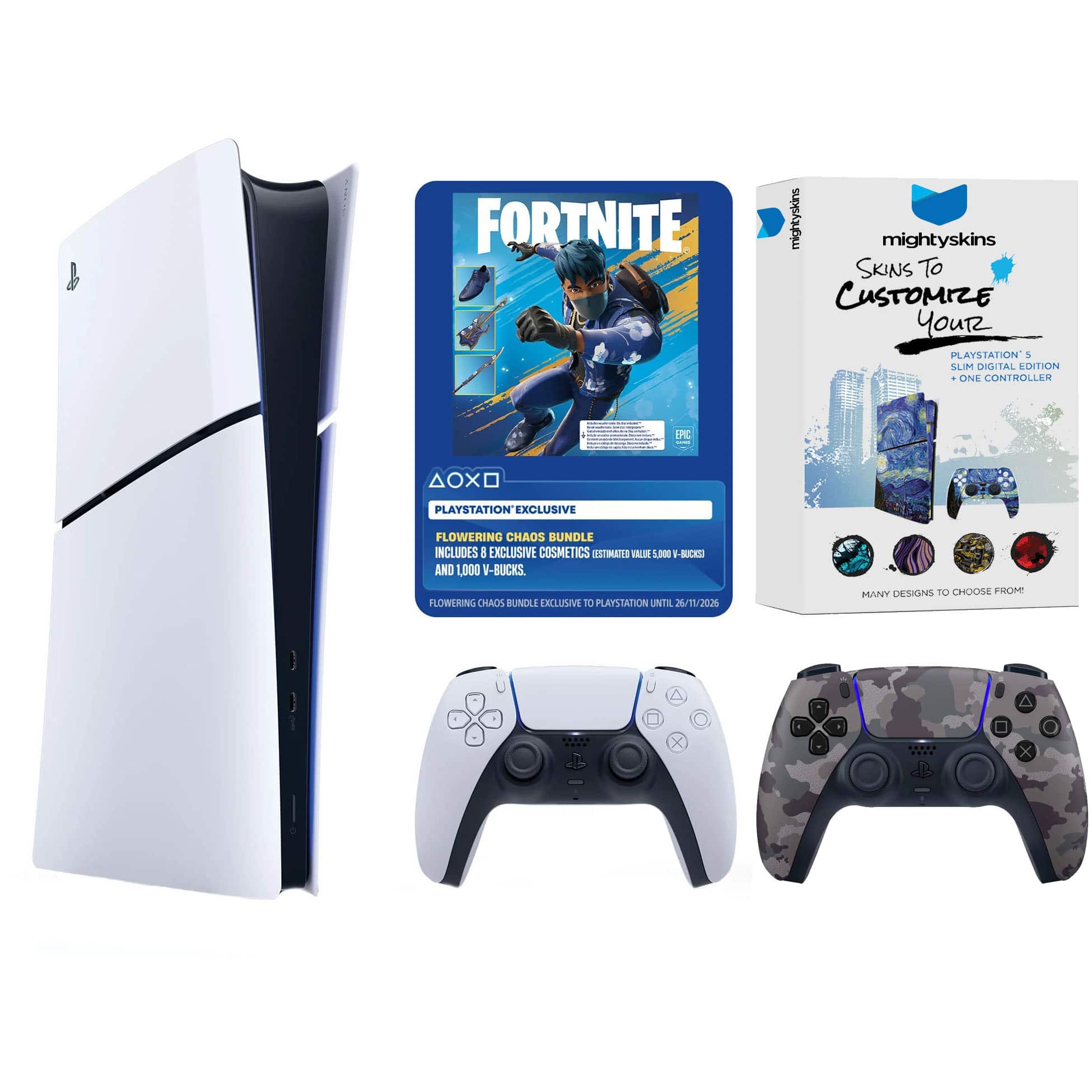 PlayStation 5 Digital Fortnite Flowering Chaos Bundle with Extra Controller and MightySkins Code - PlayStation 5
