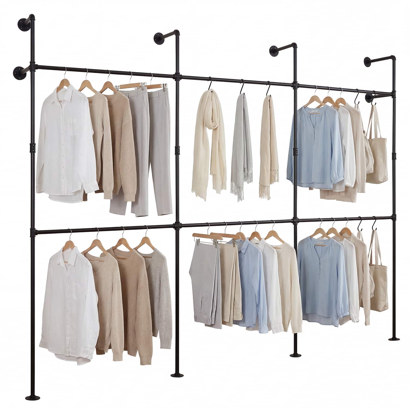 Gymax - Industrial Pipe Clothing Rack Wall Mounted Heavy-Duty Metal Garment Organizer - Black