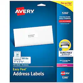 Avery - Easy Peel Laser Address Labels, 1" x 2 5/8", 750 Labels/Pack - Matte White