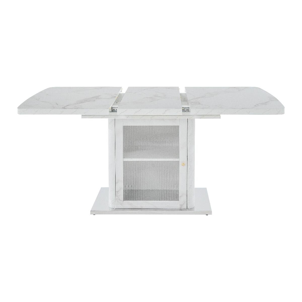 Alt View 10. Loheer - Loheer Extendable Rectangular Dining Table with White Marble Look and Storage Cabinet Base - White.