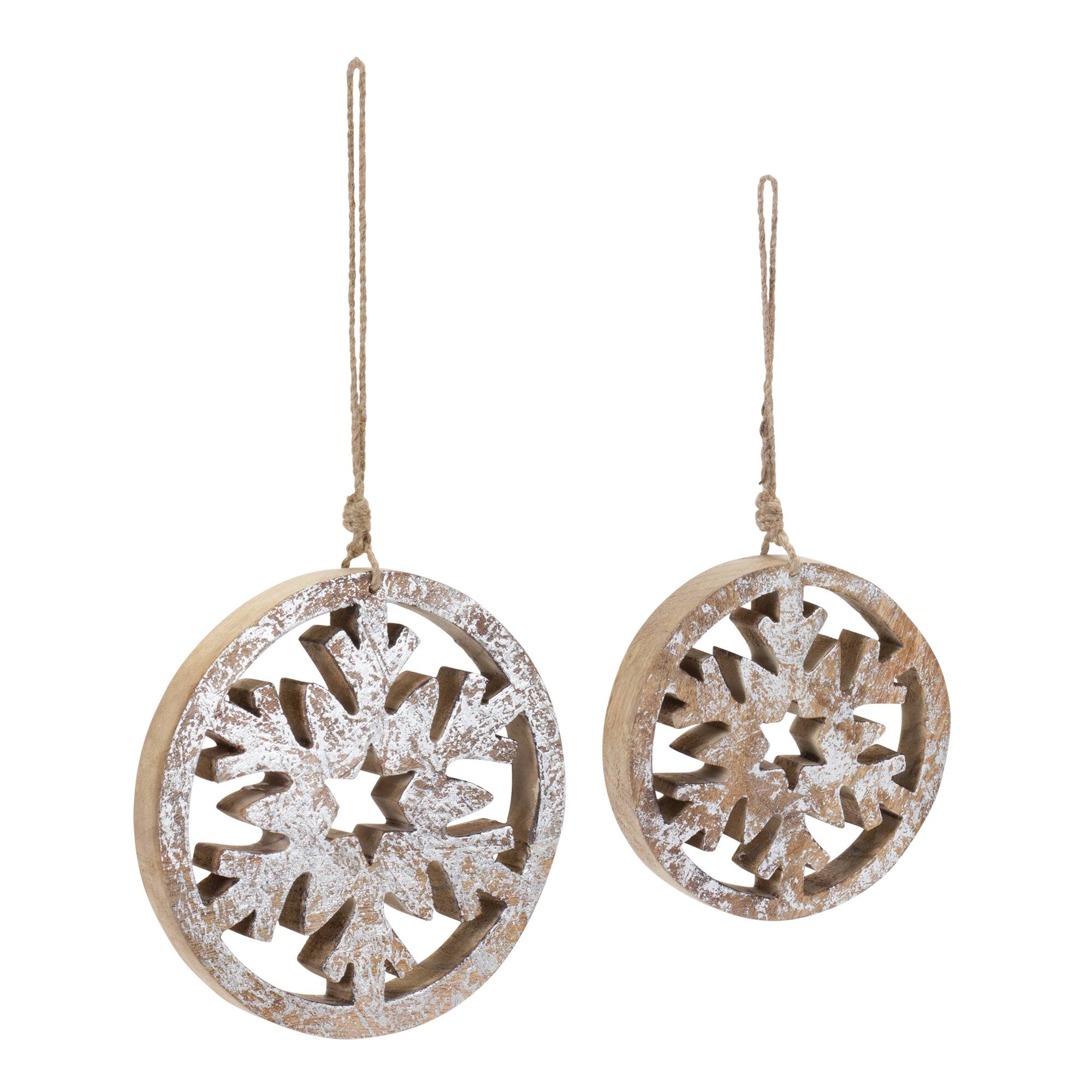 Angle. BreeBe - Wood Cut Out Snowflake Ornament (Set of 12) - Brown.