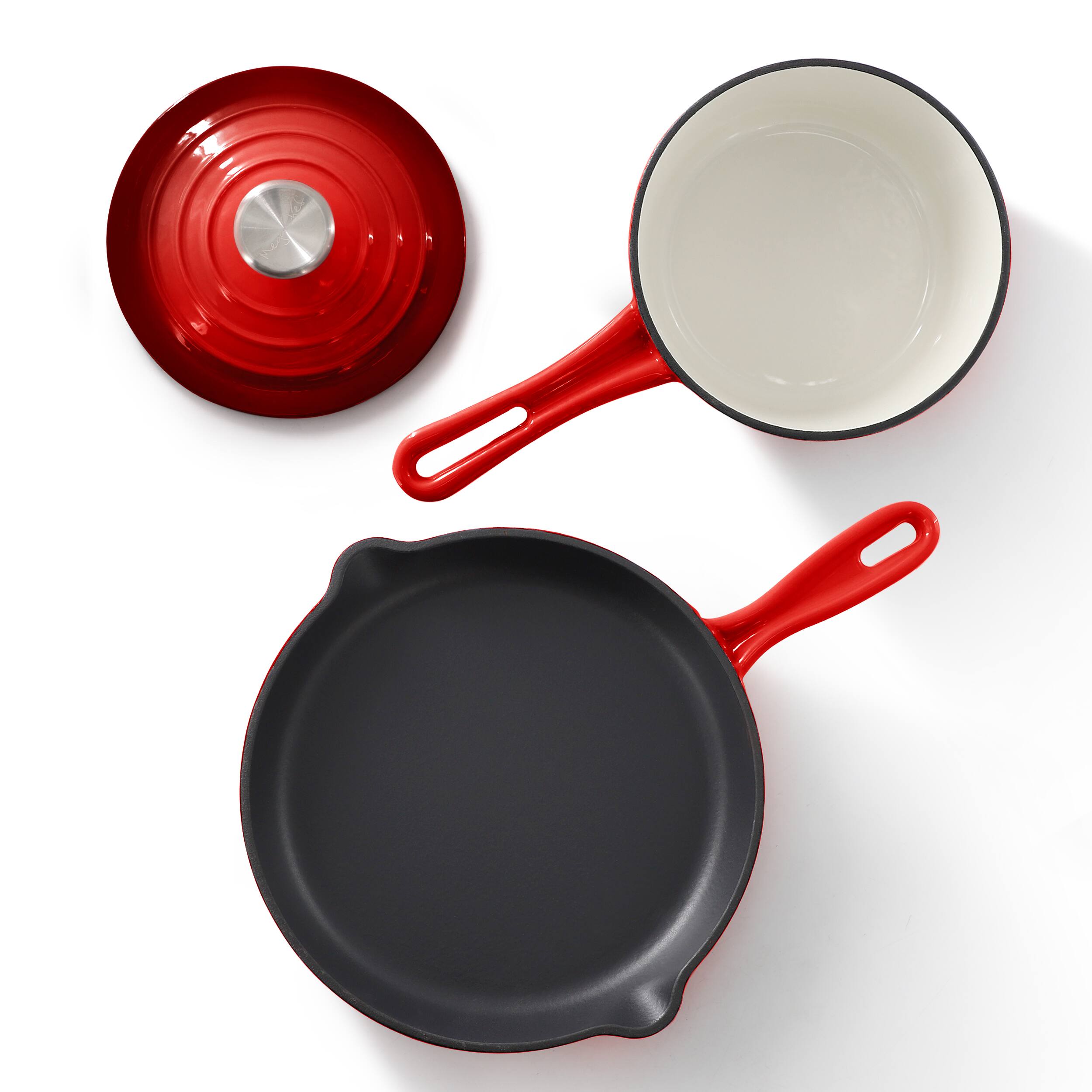 Alt View 2. MegaChef - MegaChef 7 Piece Enameled Cast Iron Cookware Set in Red - Red.