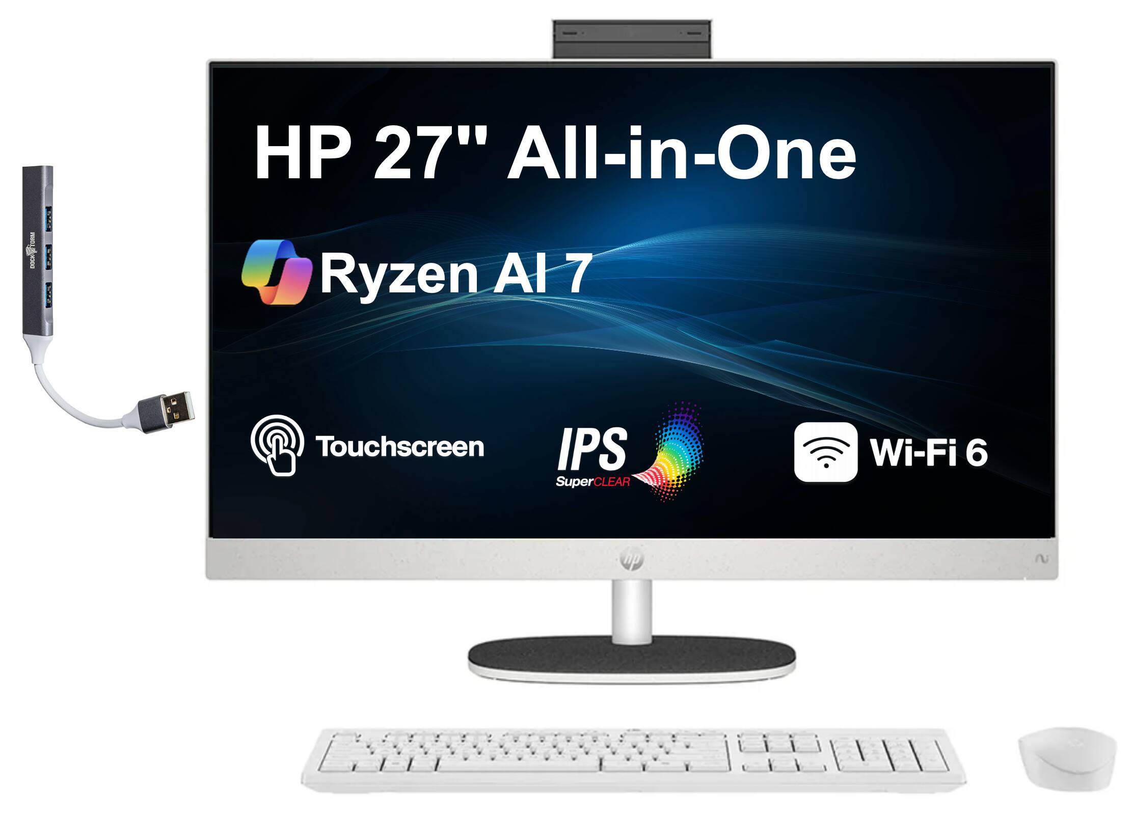 - TE : E HP 27" All-in-One Ryzen AI 7 C to Touchscreen IPS SuperCLEAR Wi-Fi 6