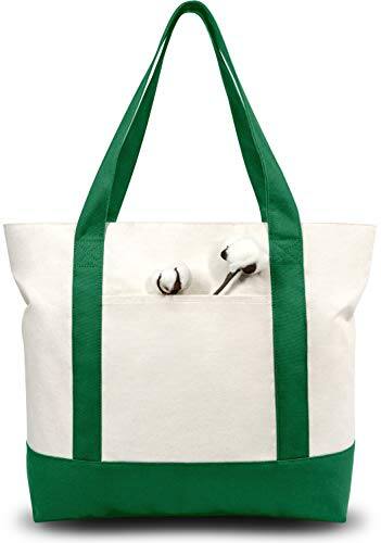 Front. Vulpecula Spade - 1-Pack Canvas Tote Bag with an External Pocket, Reusable Grocery Shopping Bag, Top Zipper Closure, Daily Essentials - Green/Natural.