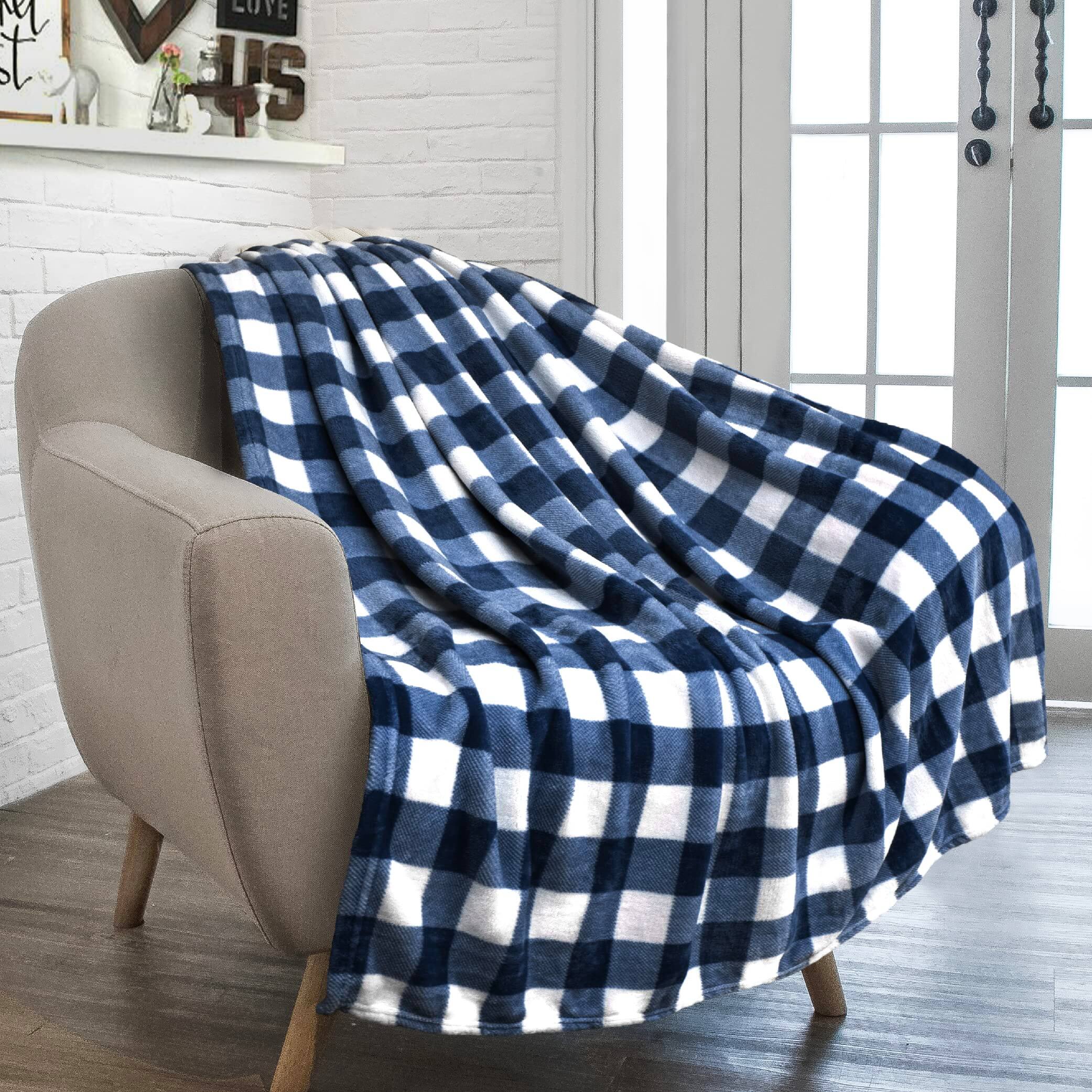 Checker Navy 50 x 60 Inches - Throw