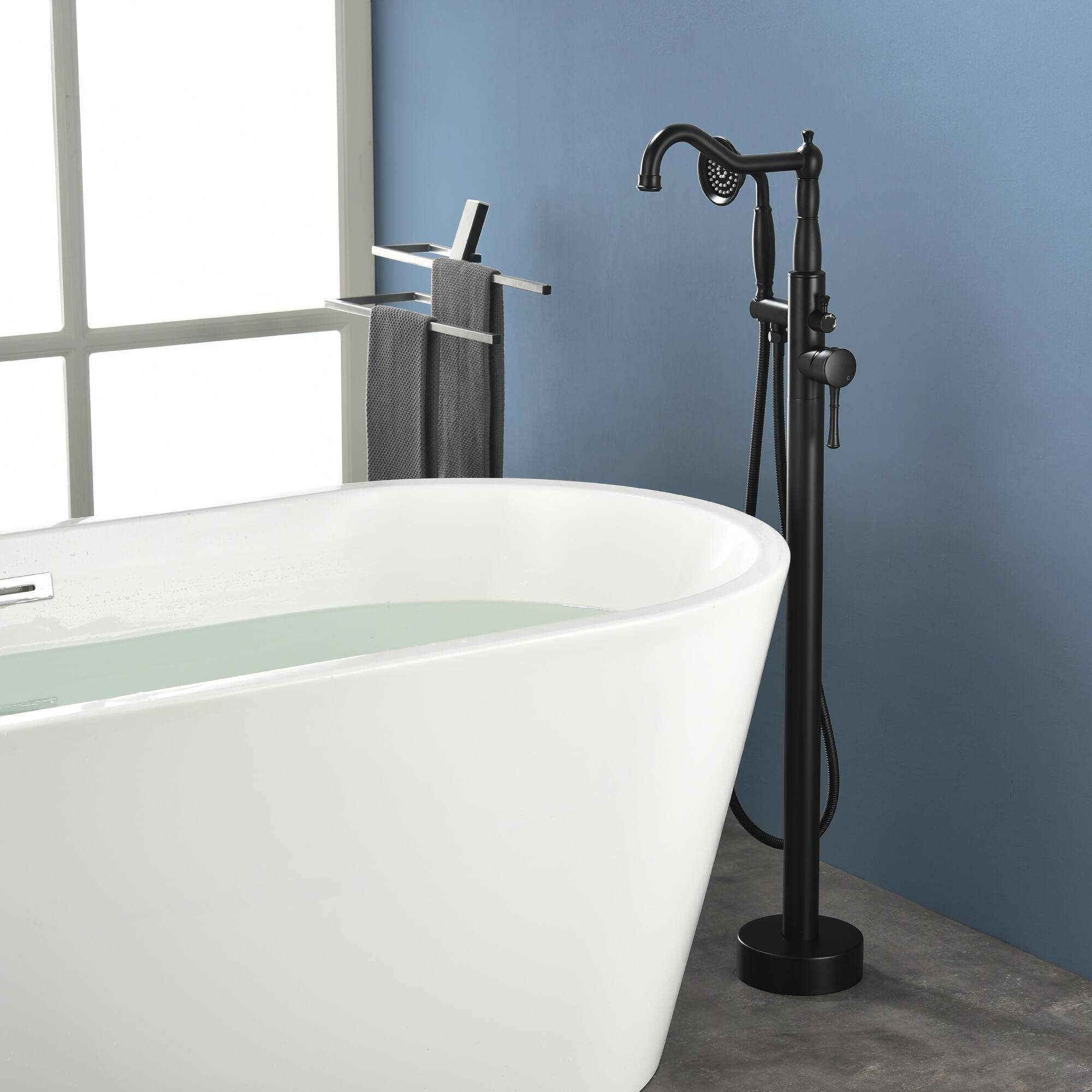 Alt View 1. Boyel Living - Matte Black Freestanding Tub Faucet Solid Brass 4.3GPM Spout 1.8GPM Handheld 360° Swivel cUPC - Matte Black.