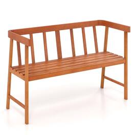 Costway - Patio Eucalyptus Wood Bench 2-Person Slatted Seat Backrest 800 Lbs - Natural