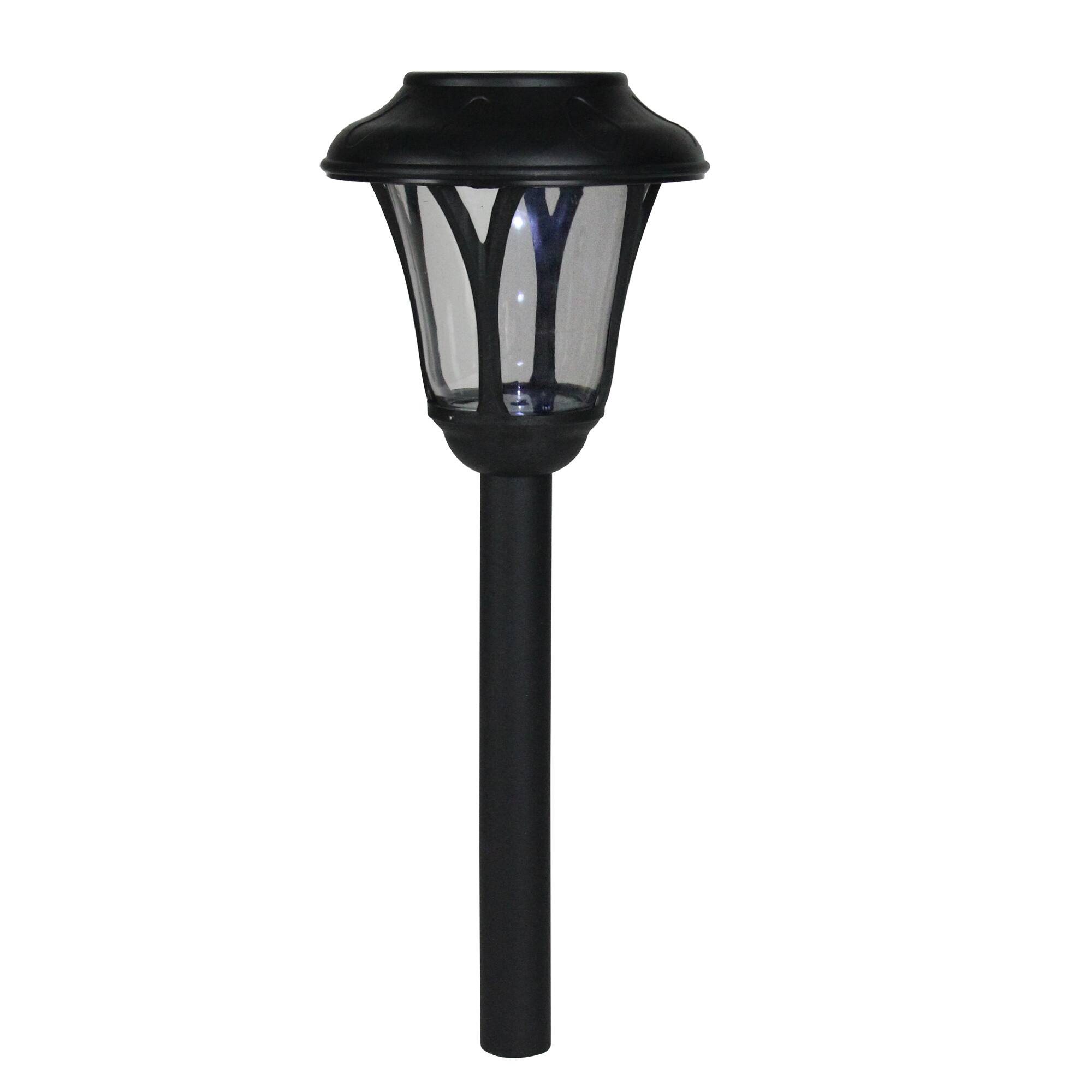 Alt View 1. Northlight - 12" Black Lantern Solar Light with White LED Light and Lawn Stake - Black.