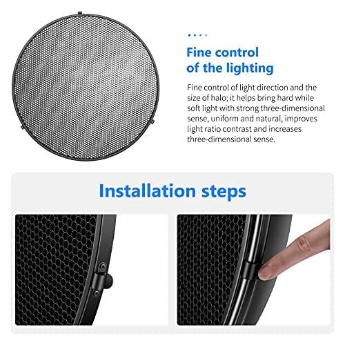 Fine control of the lighting  
Fine control of light direction and the size of halo; it helps bring hard while soft light with strong three-dimensional sense, uniform and natural, improves light ratio contrast and increases three-dimensional sense.

Installation steps