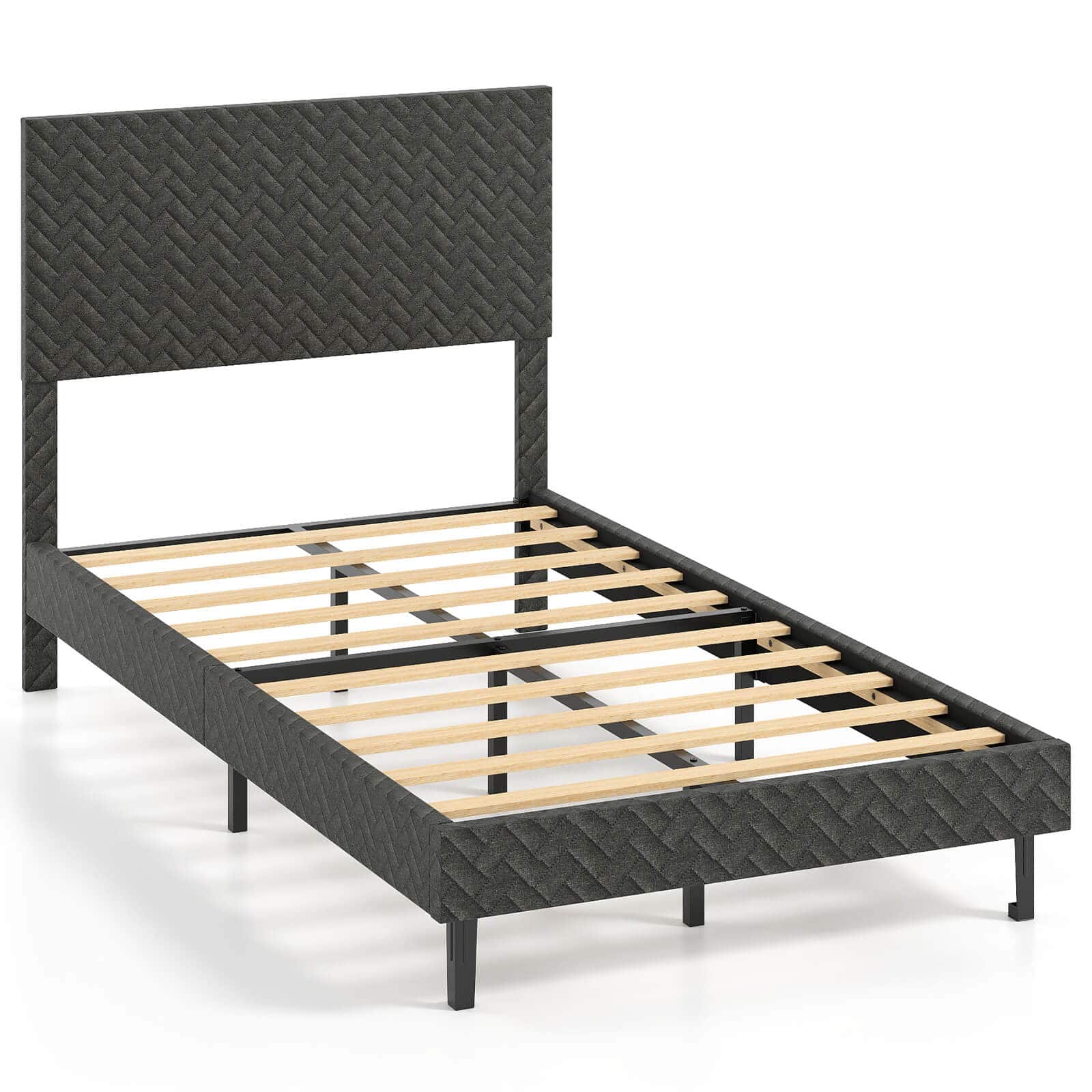 Costway - Twin Size Bed Frame with Height Adjustable Chevron Headboard, No Box Spring Needed - Gray price history on PriceWatchPro