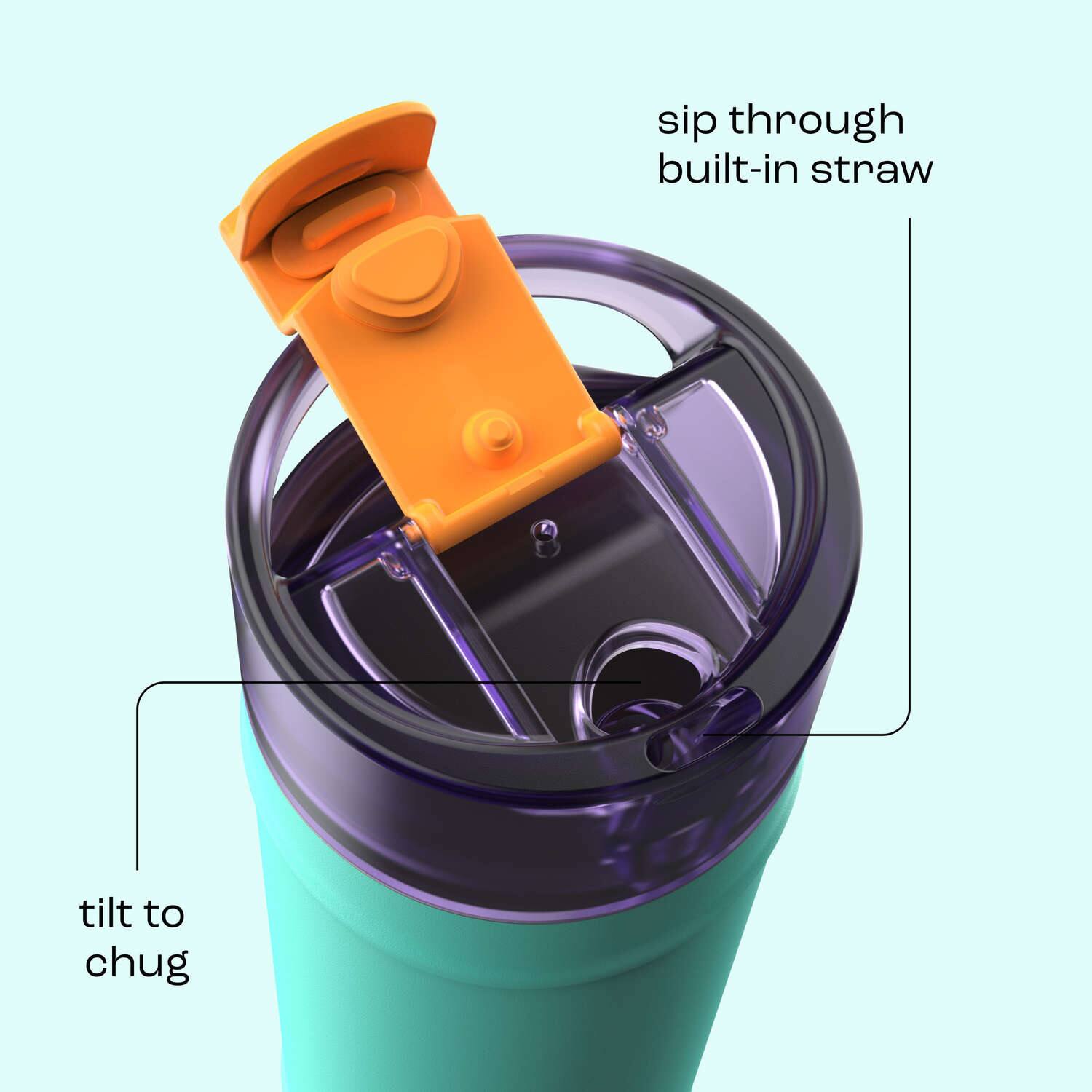 sip through built-in straw  
tilt to chug
