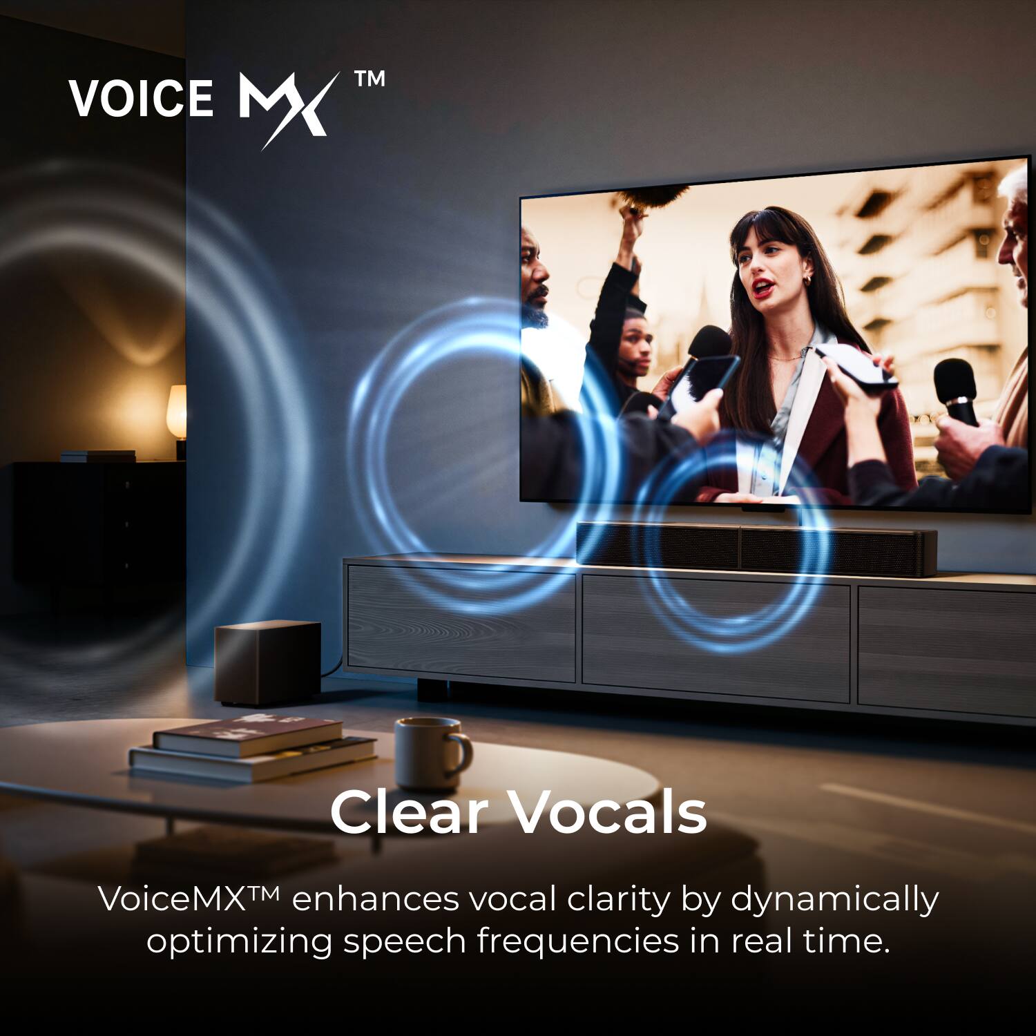 Clear Vocals

VoiceMX™ enhances vocal clarity by dynamically optimizing speech frequencies in real time.