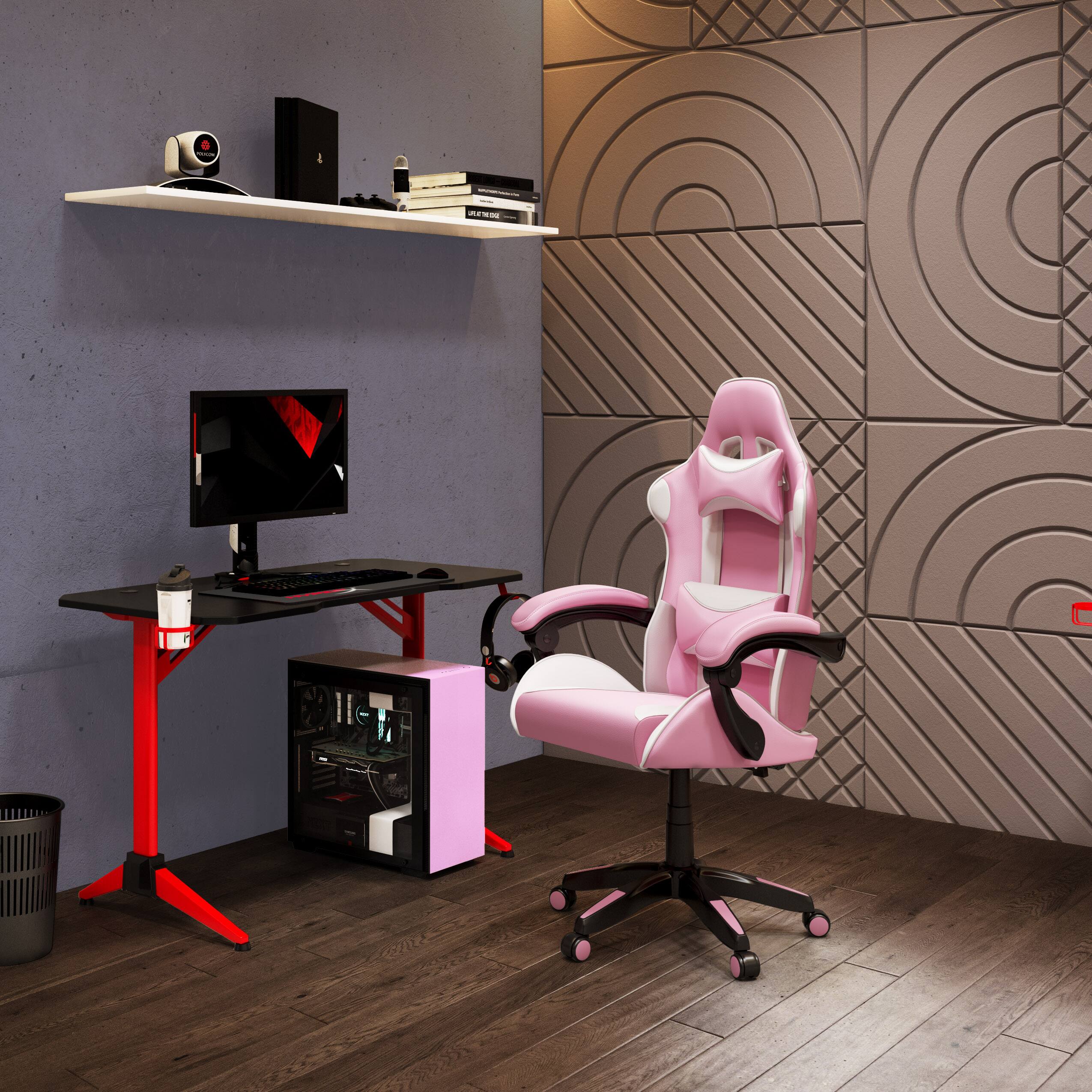 Alt View 15. CorLiving - Ravagers Gaming Chair - Pink and White.