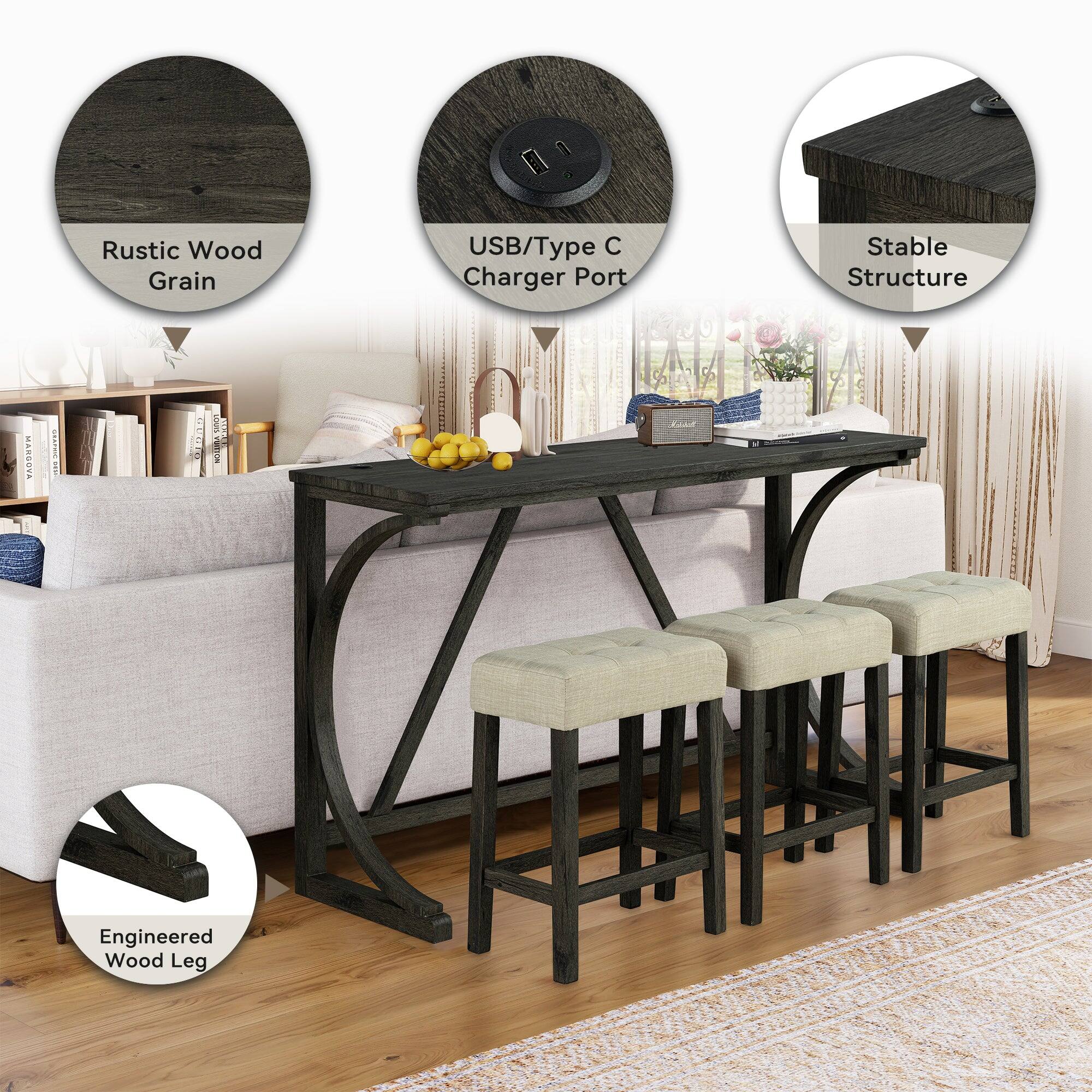 1. Rustic Wood Grain USB/Type C Charger Port
2. Stable Structure
3. Engineered Wood Leg