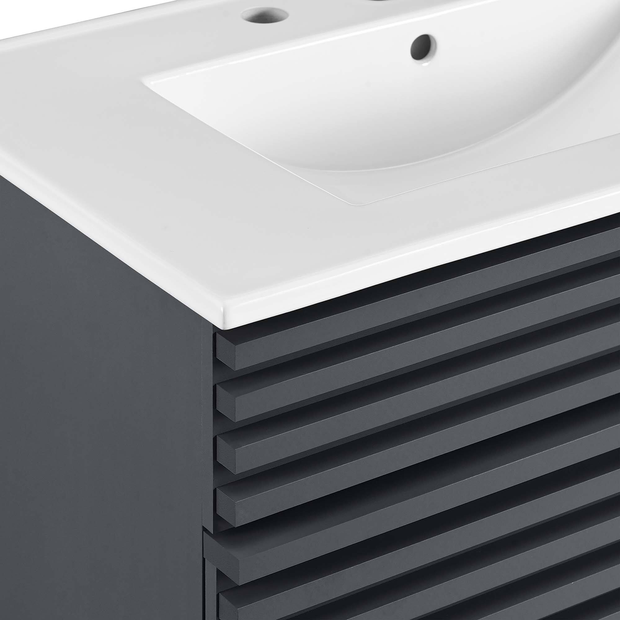 Alt View 5. Modway - Render 30" and 36" Bathroom Vanities with White Basin Included - Gray White.