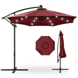 Best Choice Products - 10ft Solar LED Offset Hanging Outdoor Market Patio Umbrella w/ Adjustable Tilt - Burgundy