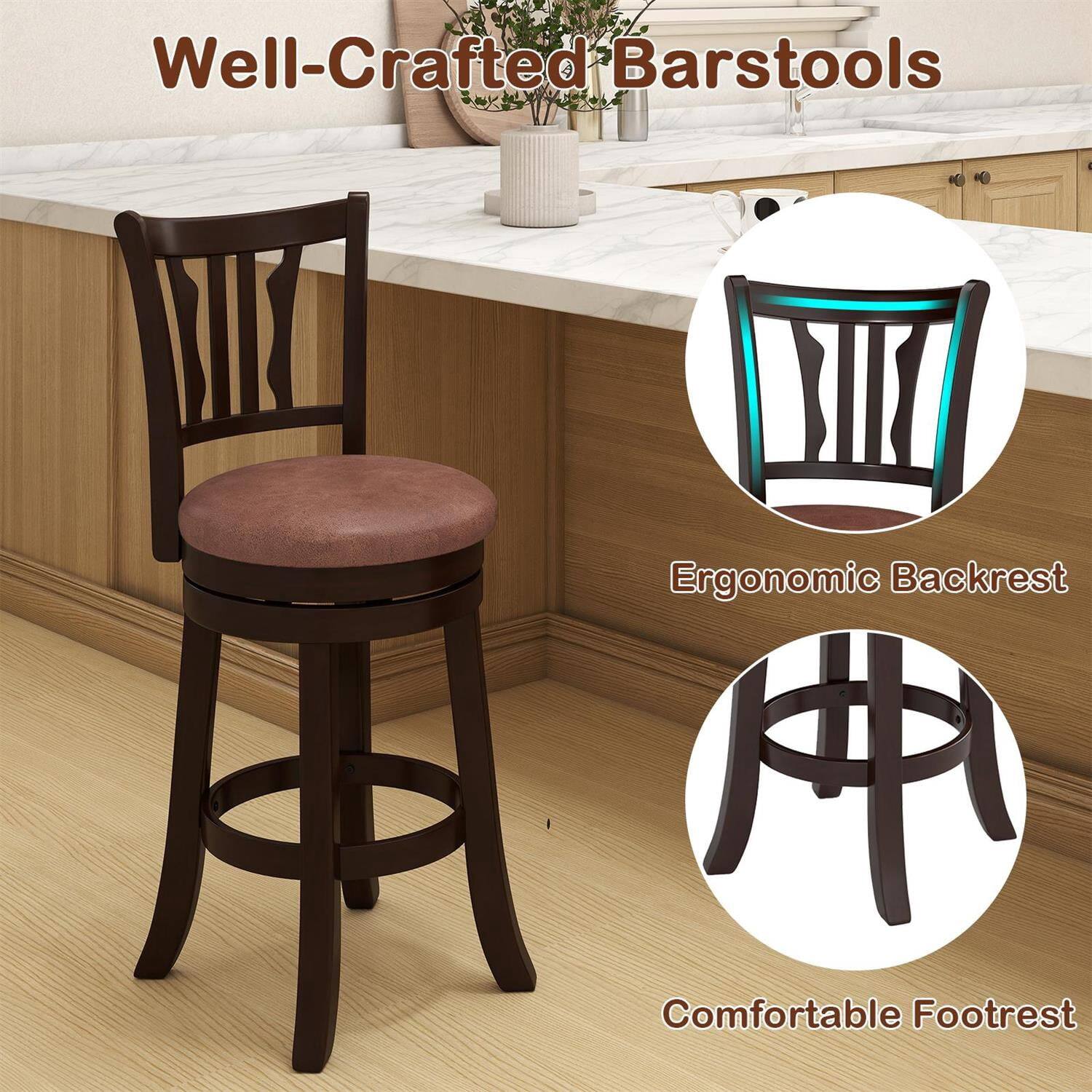 Well-Crafted Barstools

- Ergonomic Backrest
- Comfortable Footrest