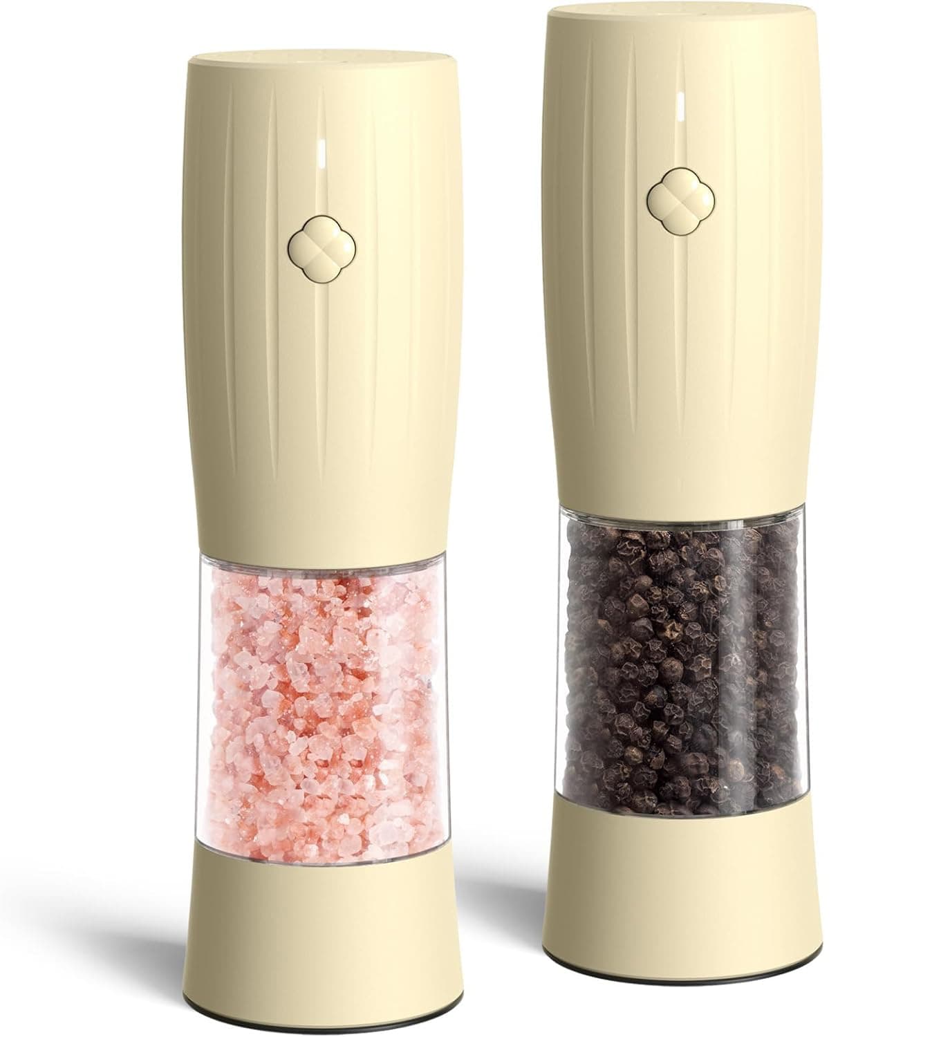 Front. FINEAK - Rechargeable Electric Salt and Pepper Grinder Set, 6 Adjustable Coarseness, Cream - Yellow.