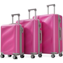 Chateau Abodes - Luggage Set 3 Piece, Lightweight Hardside Travel Suitcases with Spinner Wheels and TSA Lock (20"/24"/28") - Pink