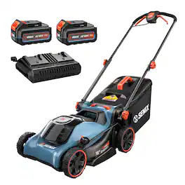 SENIX - 2X2 40V Max* 15" Cordless Lawn Mower 2-in-1 Bagging & Mulching, Brushless (2 4.0 Ah Batteries & Charger Included) - Blue