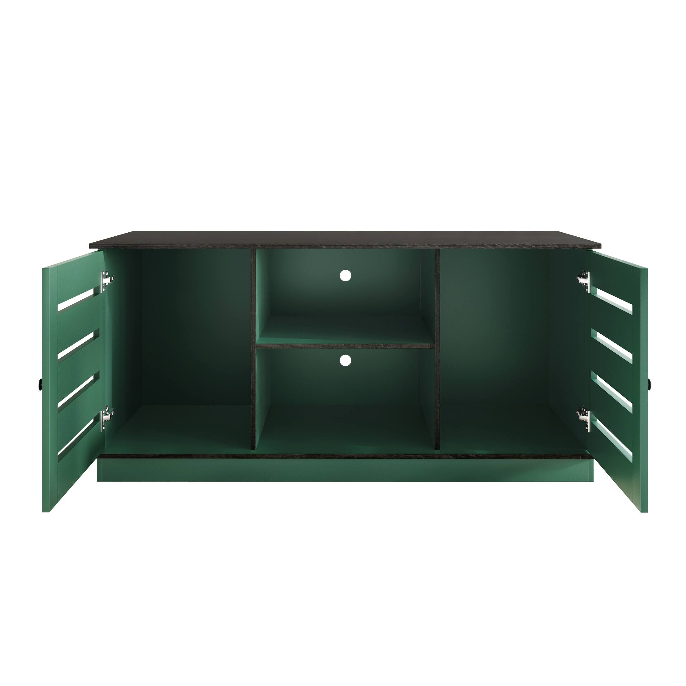 Alt View 3. ChaletPosh - Classic TV Console with Two Cabinet Doors and Dual Open Storage Compartments, Green - Green.