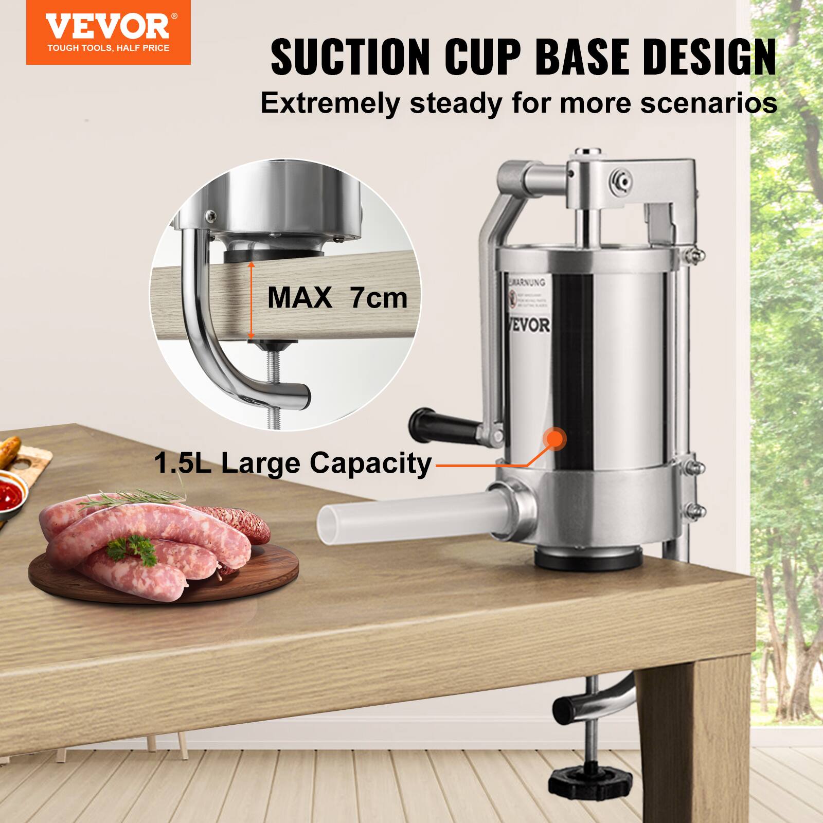 VEVOR TOUGH TOOLS. HALF PRICE

SUCTION CUP BASE DESIGN  
Extremely steady for more scenarios

MAX 7cm

1.5L Large Capacity
