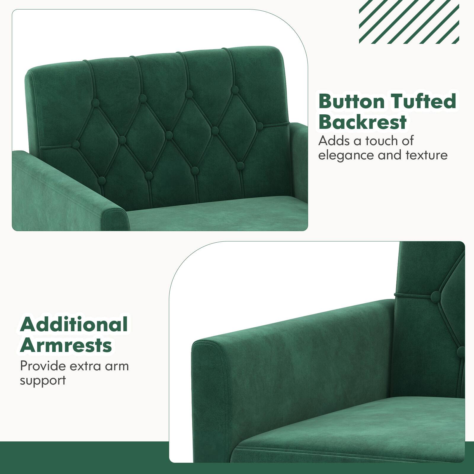 Button Tufted Backrest - Adds a touch of elegance and texture

Additional Armrests - Provide extra arm support