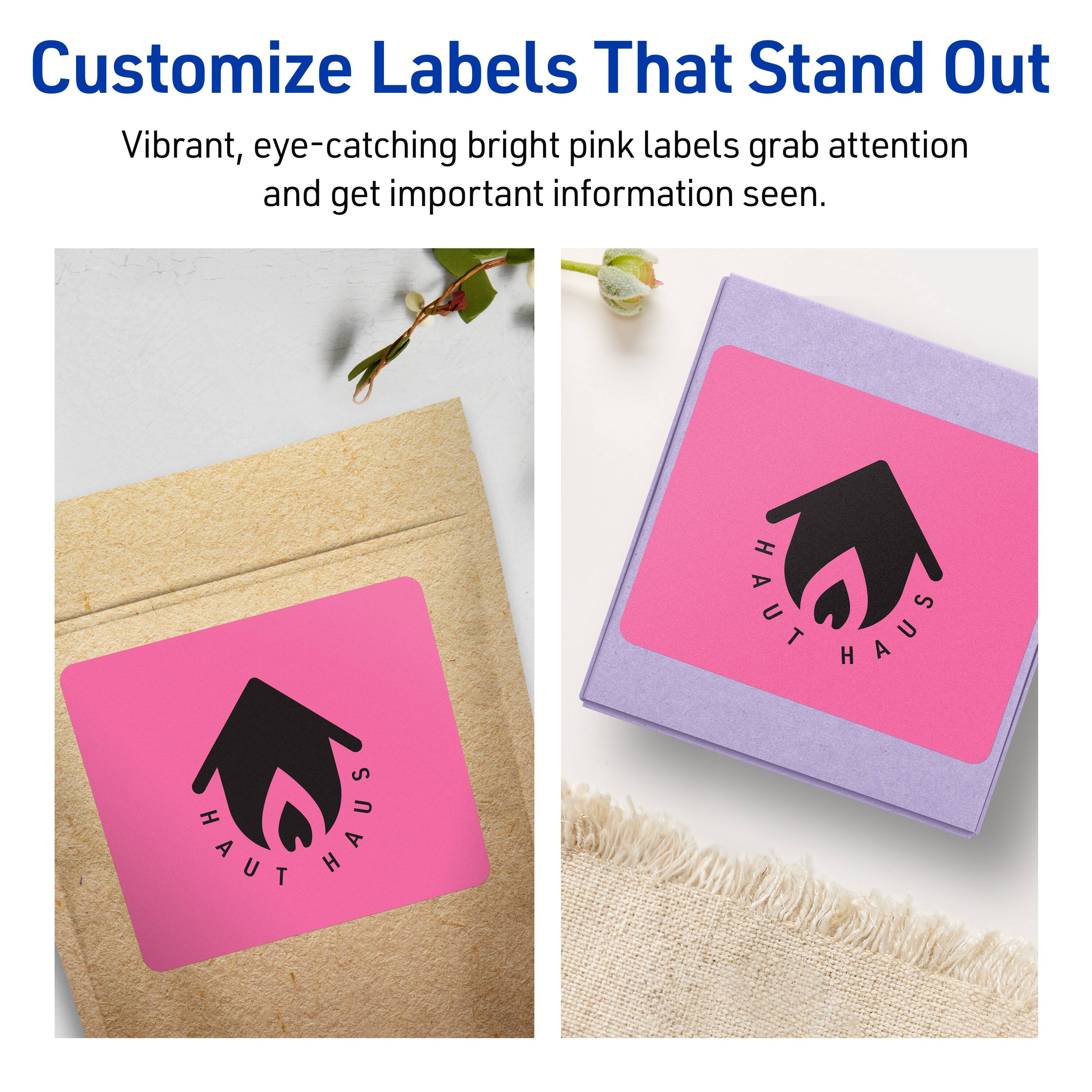 Customize Labels That Stand Out

Vibrant, eye-catching bright pink labels grab attention and get important information seen.

HAUT HAUS  
HAUT HAUS