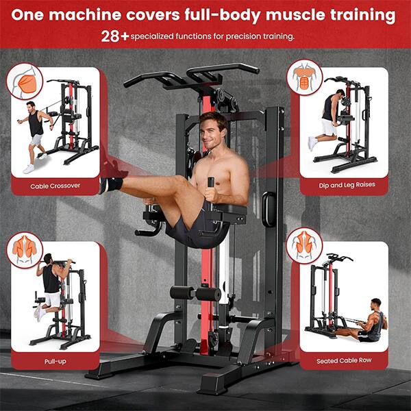 One machine covers full-body muscle training  
28+ specialized functions for precision training.  

- Cable Crossover  
- Dip and Leg Raises  
- Pull-up  
- Seated Cable Row