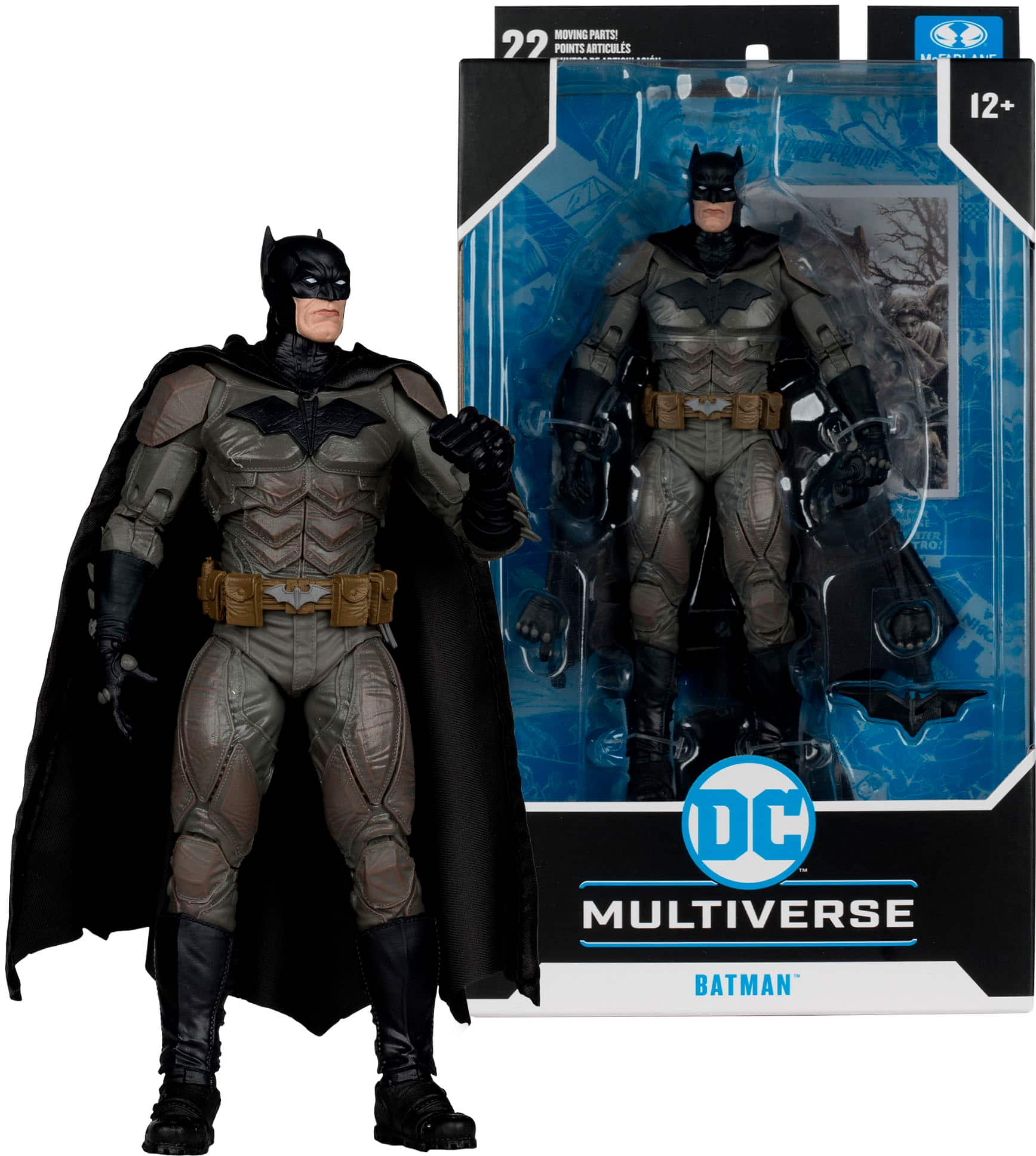 The text on the image reads "Moving parts 22 points. Articles: 12+ ster. RO: DC Multiverse Batman."